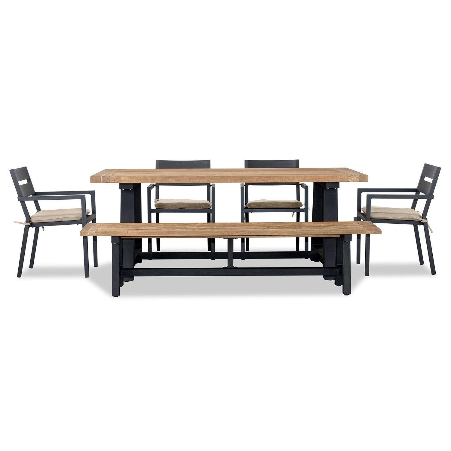 Calm Bay Mill 7 Pc Reclaimed Teak Dining Set w/ Bench in Black/Canvas Flax by Lakeview - White Background 3 thumbnail