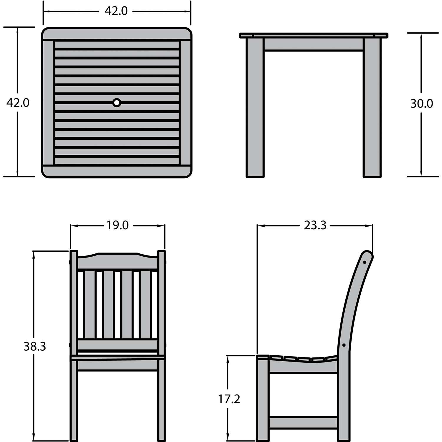 Hart Lane 5 Pc Square Dining Set in Rustic Red By Lakeview Outdoor Designs - Dimensional thumbnail