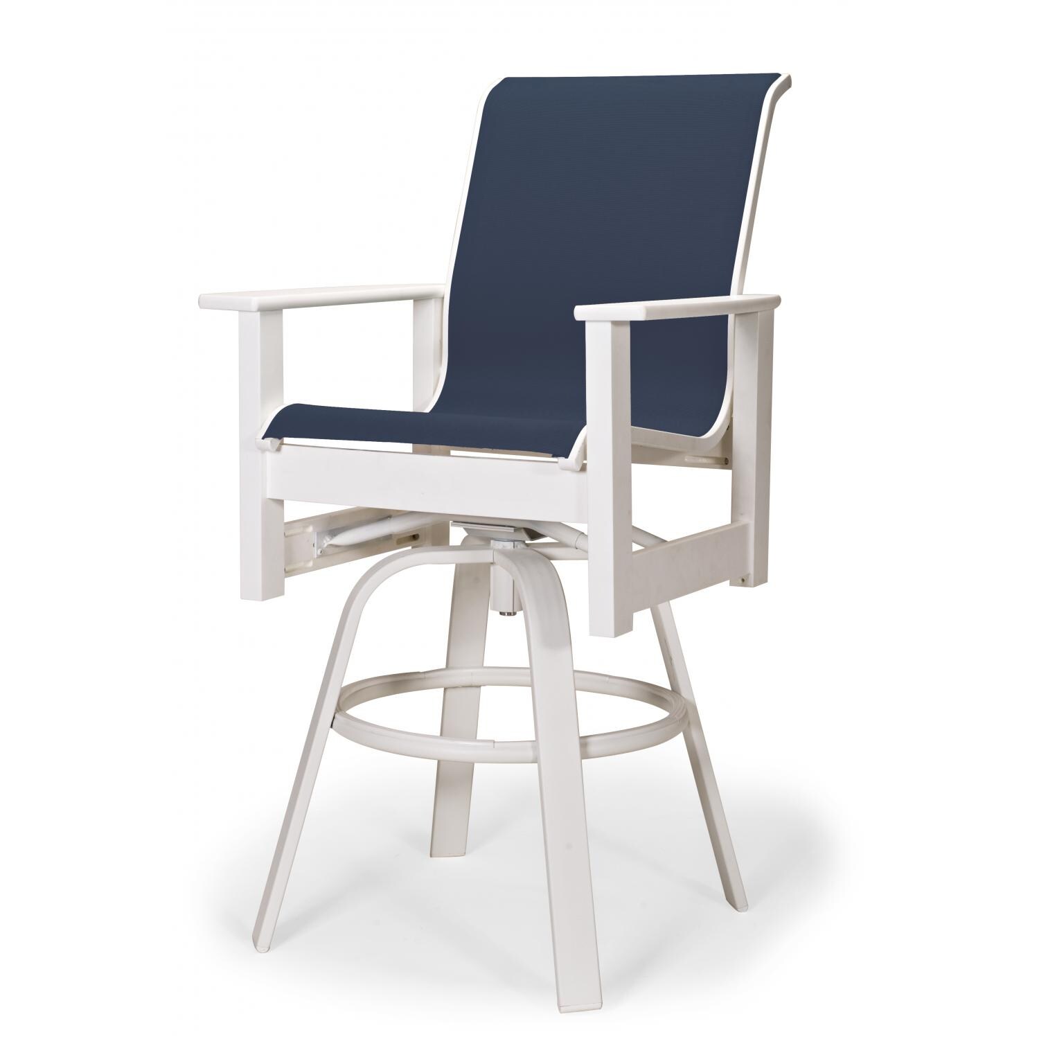 Leeward MGP Outdoor Swivel Bar Stool With Sling Seating By Telescope Casual - Textured Snow/Navy thumbnail