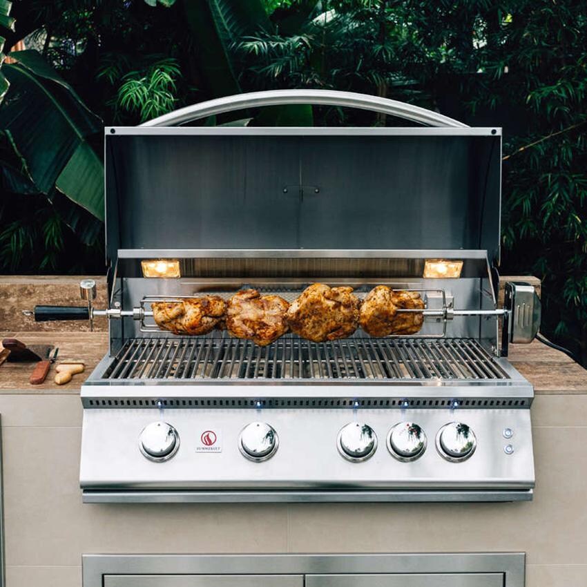 Summerset SIZPRO32-LP Sizzler Pro 32-Inch 4-Burner Propane Grill W/ Rear Infrared Burner - Chicken on Rotisserie thumbnail