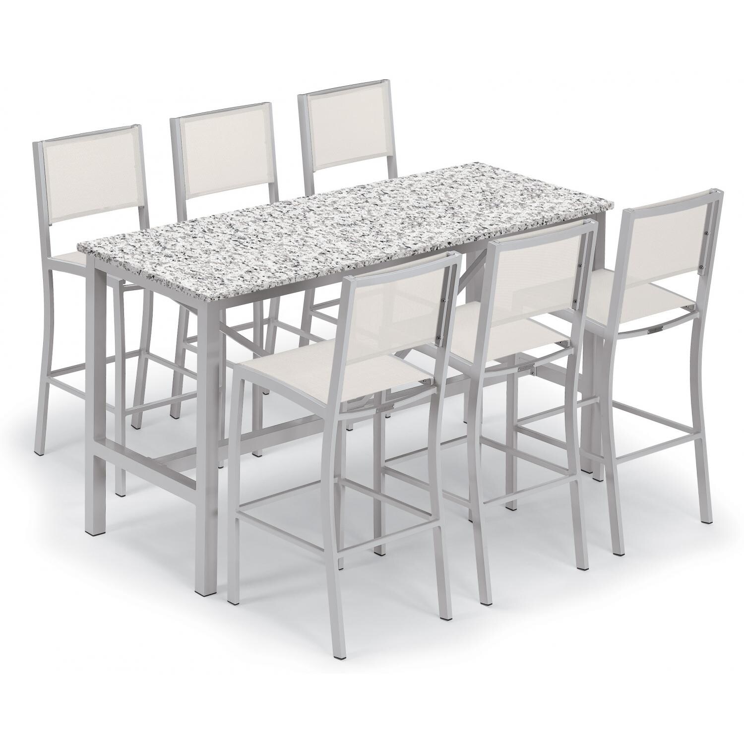 Travira 7 Piece Aluminum Patio Bar Set W/ 72 X 30 Inch Rectangular Table and Lite-Core Ash Tabletop By Oxford Garden - Natural Sling thumbnail