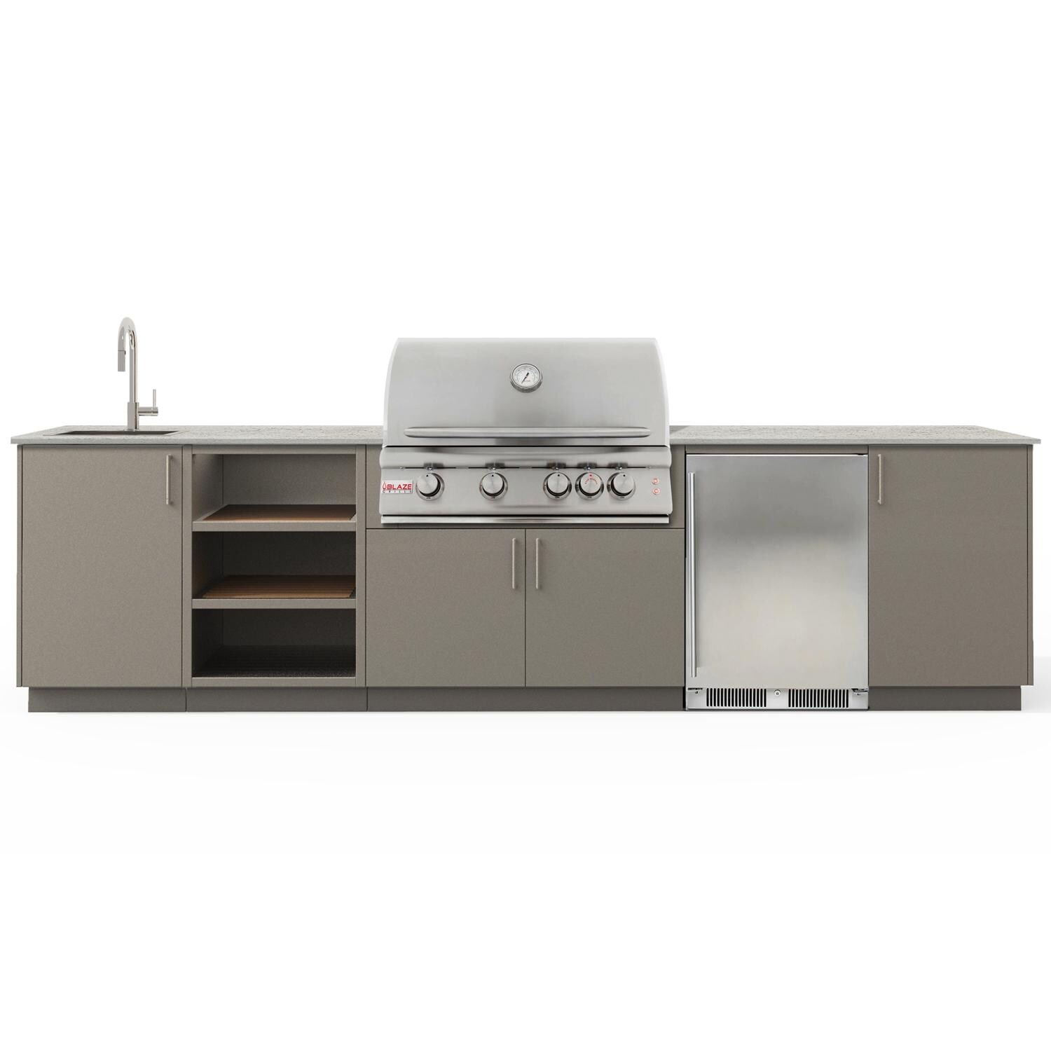 Urban Bonfire Eclipse 32 Outdoor Kitchen w/ Blaze LTE Natural Gas Grill, Sink, Refrigerator, Keon Dekton Countertop & Clay Finish - B-Eclipse-32-Blaze-Keon-Clay