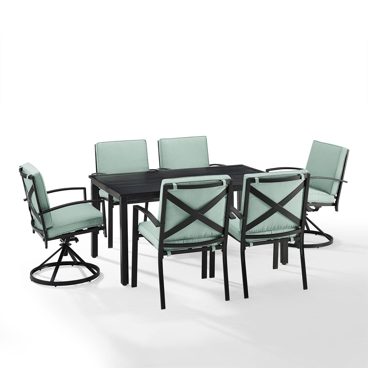 Ultimate Patio UP-82256BZ-MI 7Pc Outdoor Dining Set in Mist W/ Dining Chairs & Swivel Chairs - Display - White Background thumbnail