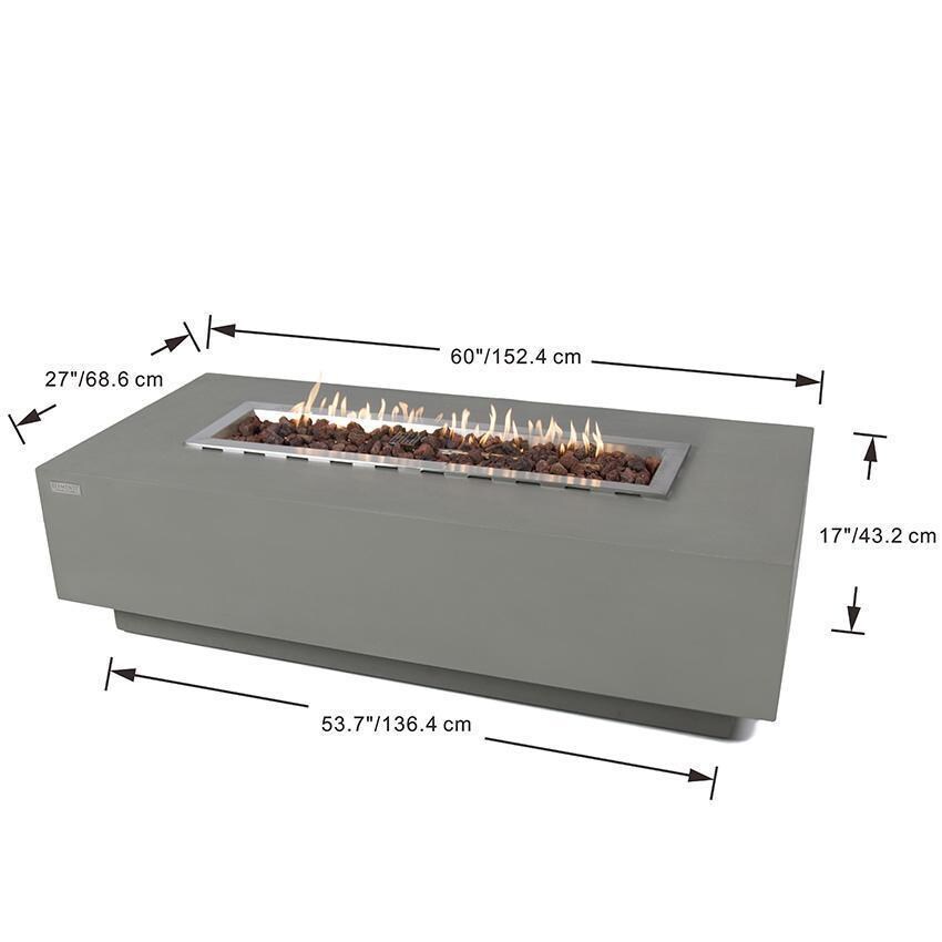 Granville OFG121LG-LP 60 Inch Rectangular Concrete Propane Fire Pit Table in Light Gray By Elementi - Dimensions - Diagram thumbnail