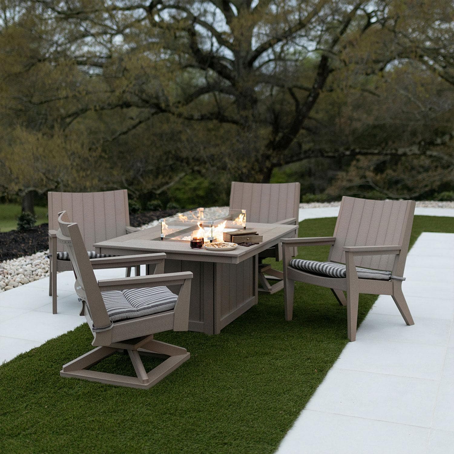 Berlin Gardens Donoma Regular Light Grey Rectangular Fire Pit Dining Set - Lifestyle thumbnail