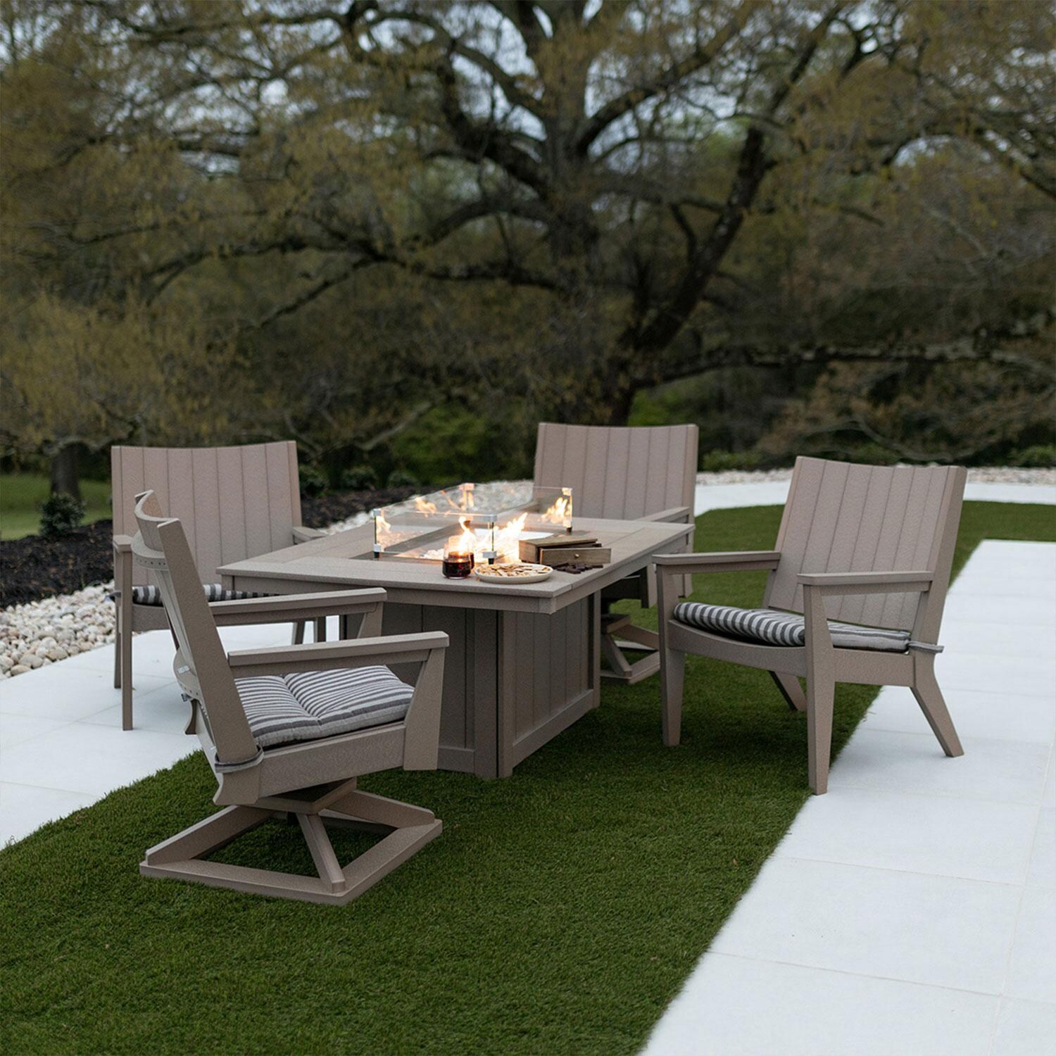 Donoma 5 Pc Recycled Plastic Rectangular Fire Pit Dining Set in Light Grey by Berlin Gardens