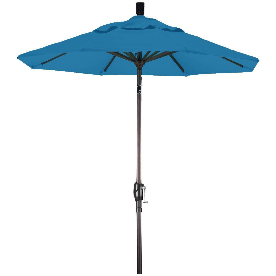 California Umbrella 6 Ft. Octagonal Aluminum Push Button Tilt Patio Umbrella W/ Crank Lift & Aluminum Ribs - Bronze Frame / Sunbrella Canvas Pacific Blue Canopy