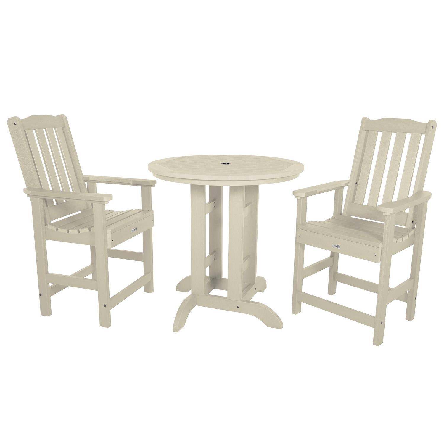 Hart Lane 3 Pc Recycled Plastic Round Counter Dining Set in Whitewash By Lakeview Outdoor Designs - White Background thumbnail