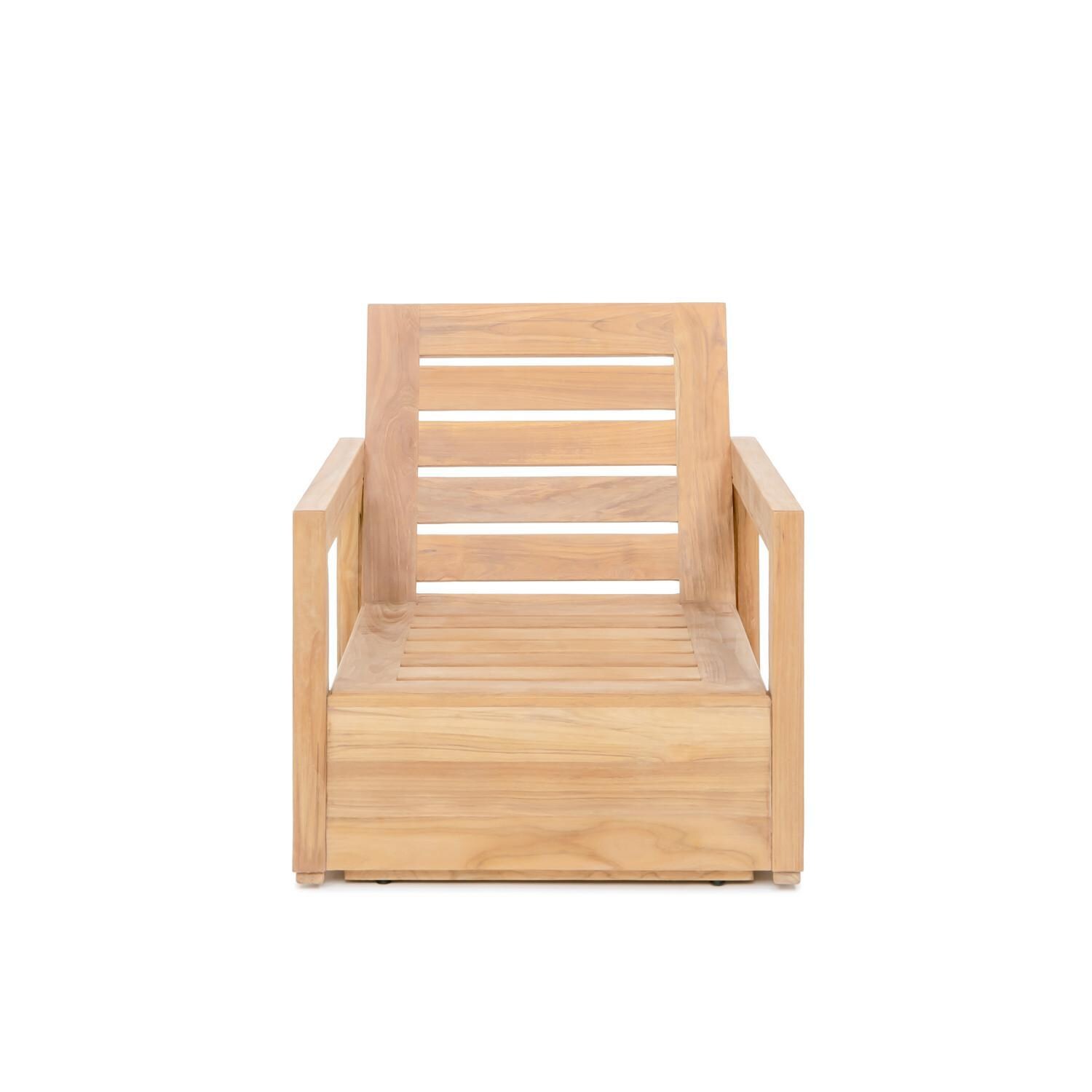 Teak + Table Relax Club Chair in Sand - Front View Less Cushions - White Background thumbnail