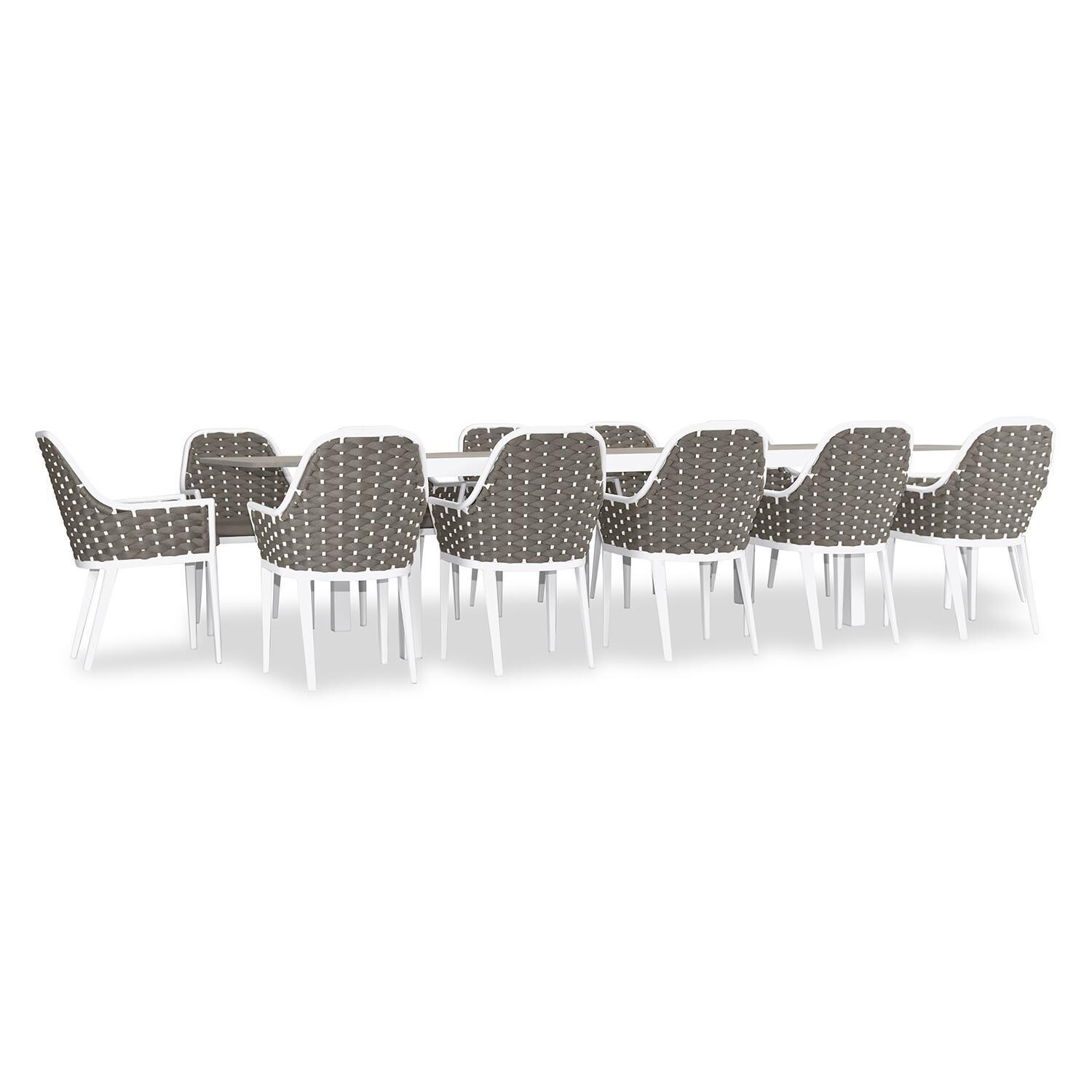 Chloe Bay 13 Pc Aluminum Extendable Dining Set in White/Concrete by Lakeview - Side View - White Background thumbnail