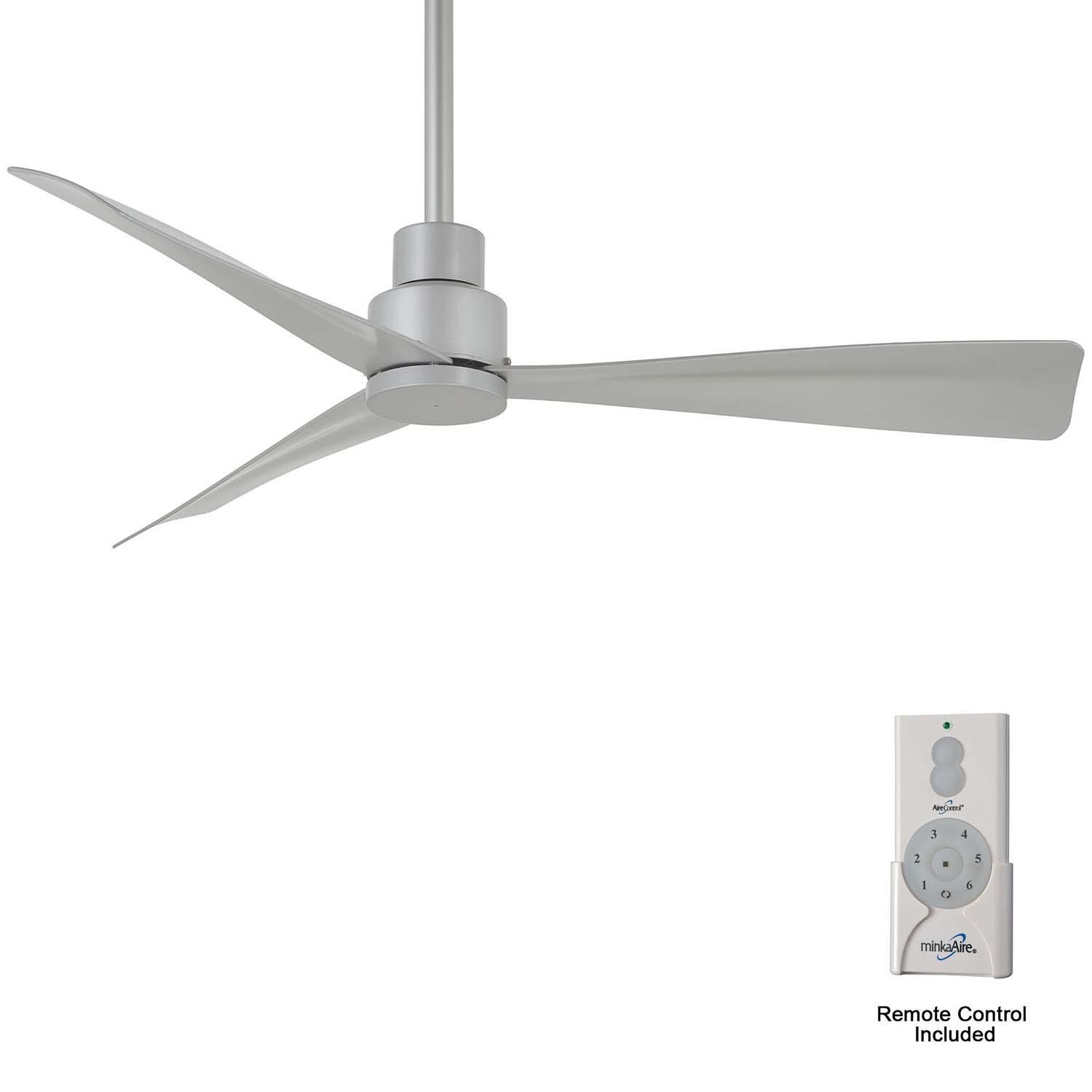 Minka-Aire F786-SL Simple 44-Inch 3-Blade Ceiling Fan in Silver Finish w/ Silver Blades - Remote Included thumbnail