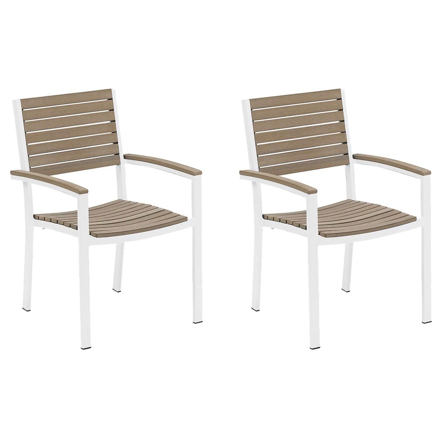 Travira 2 Pc Powder-Coated Aluminum Dining Chair Set in Vintage/Chalk By Oxford Garden - White Background thumbnail