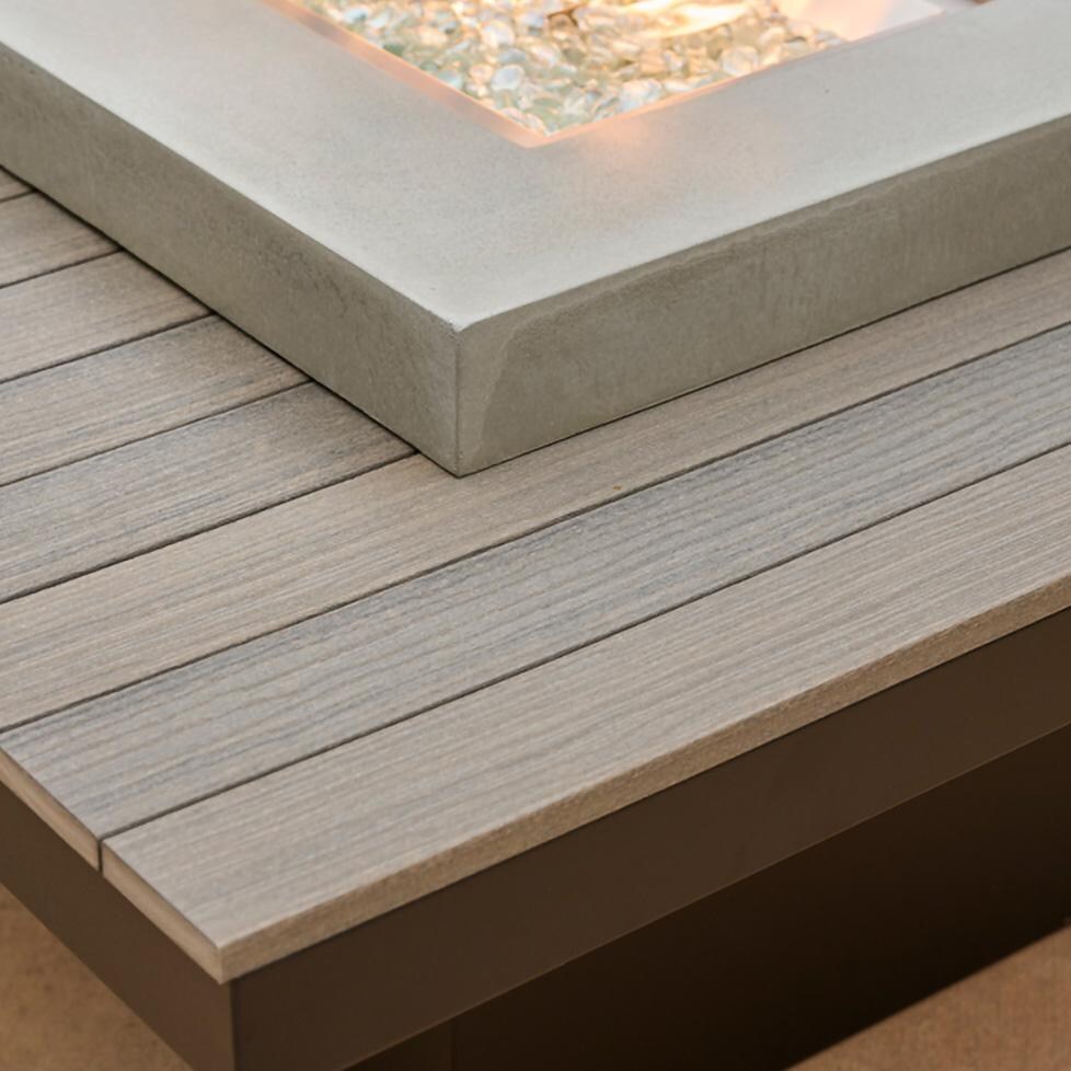 Lakeview Outdoor Designs Emfield 65 Inch Rectangular Aluminum Natural Gas w/ Electronic Ignition Fire Pit Table in Coastal Grey (Ships as Propane w/ Conversion Kit) - Corner - Detail thumbnail