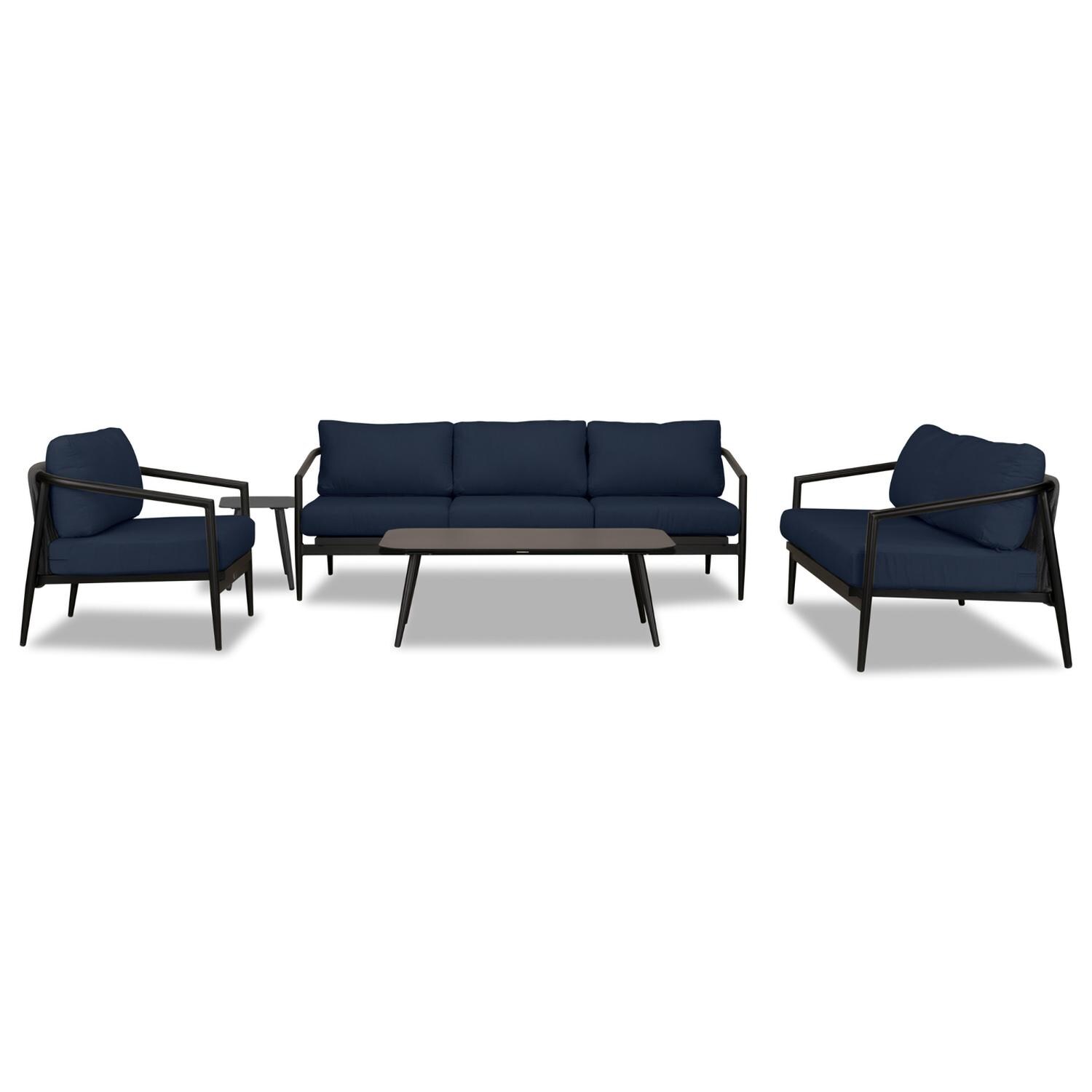 Lakeview Midnight Cove 5 Pc Aluminum Sofa Seating Set in Black/Carbon/Spectrum Indigo - Front - White Background thumbnail