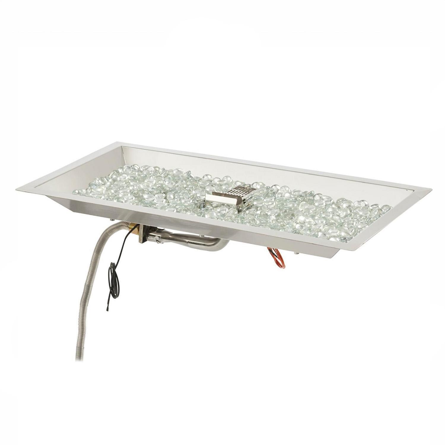 The Outdoor GreatRoom Company CFP1224DSILP-B Crystal Fire Plus 24 Inch Drop-In Rectangle 55,000 BTU Propane Fire Pit Burner Kit w/ Direct Spark Ignition - Stainless Steel - Kit - White Background thumbnail