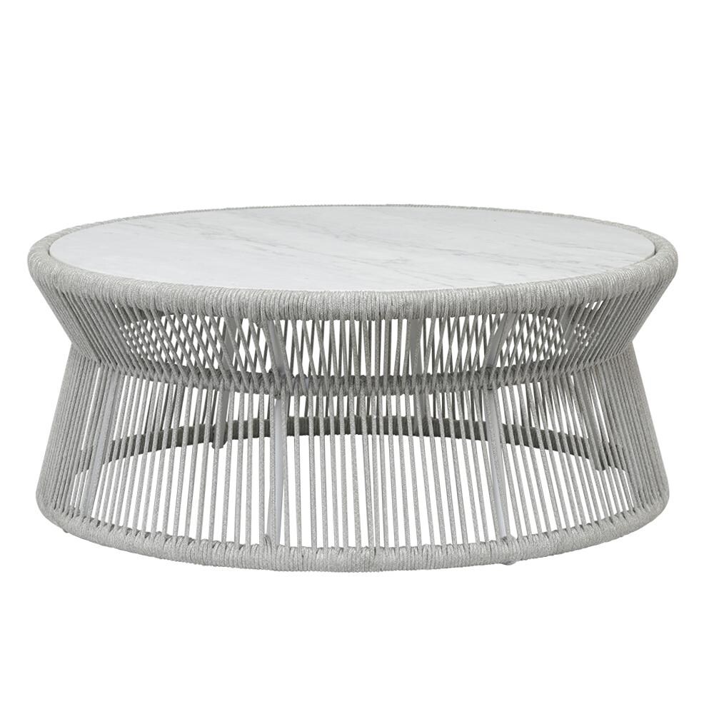 Miami 41 Inch Round Woven Rope Coffee Table in Silver by Sunset West