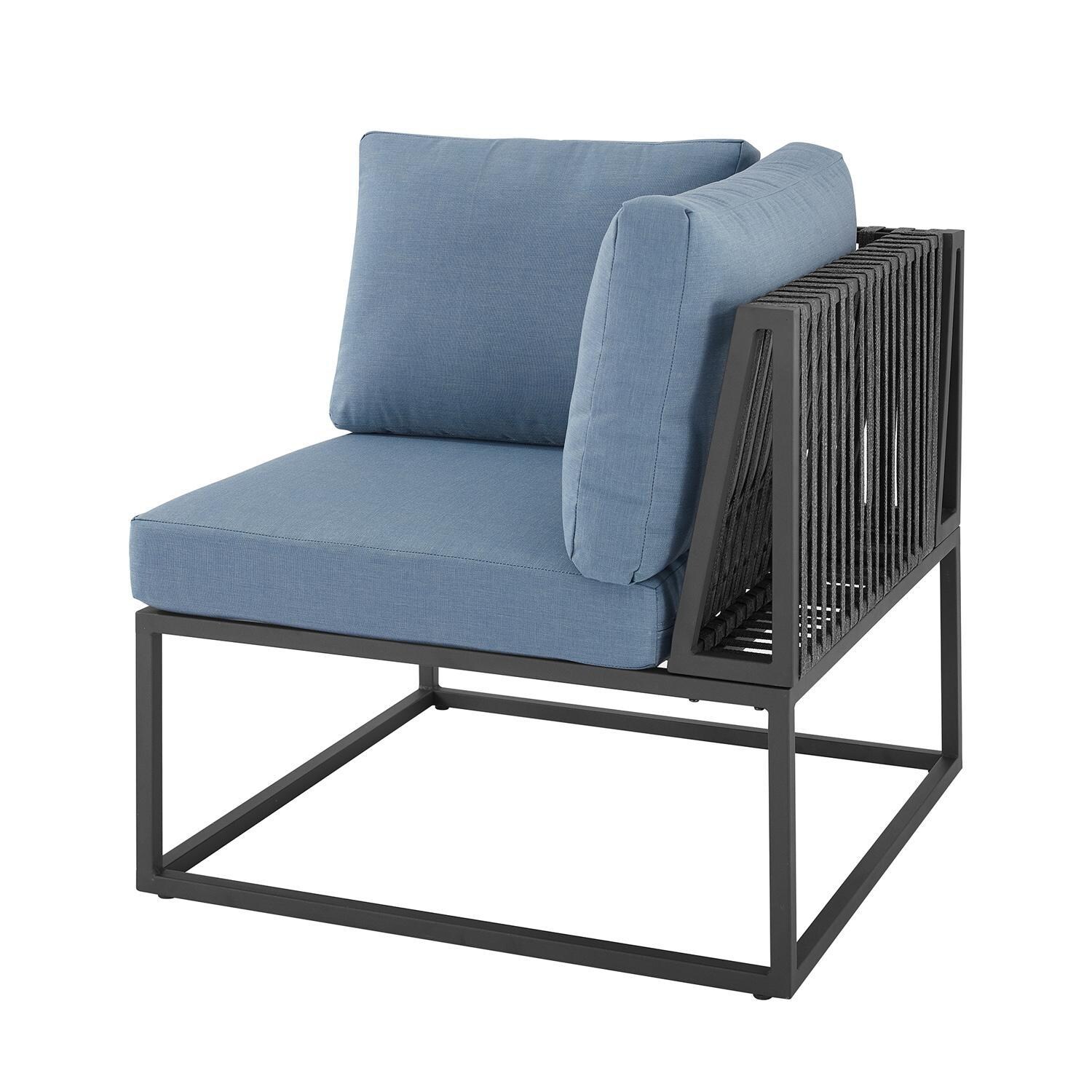 Ultimate Patio Chesterview Steel Patio Corner Sectional Club Chair W/ Blue Cushions - Right Side Angled View thumbnail