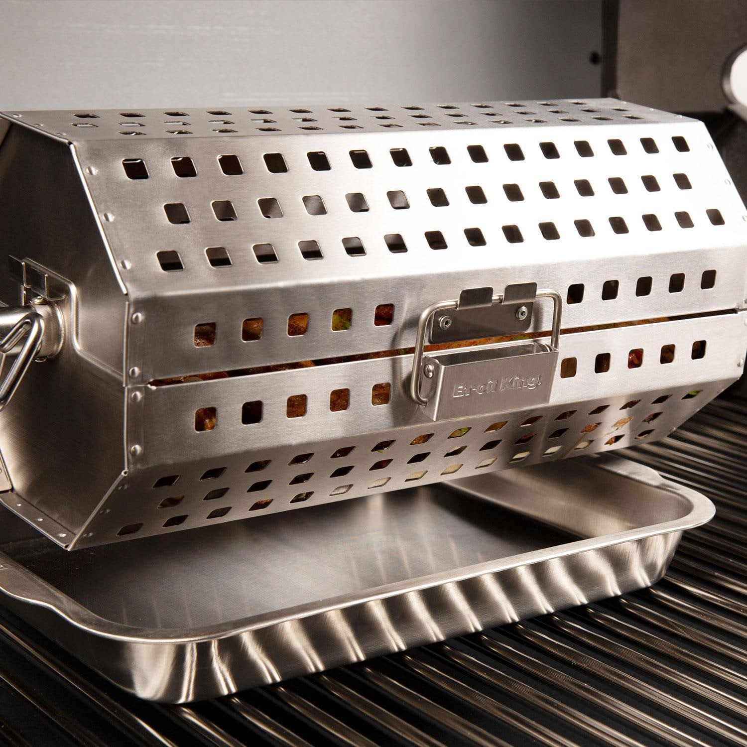 Broil King 64875 Rotisserie Tumble Basket - Basket Shut on Grill - Lifestyle thumbnail