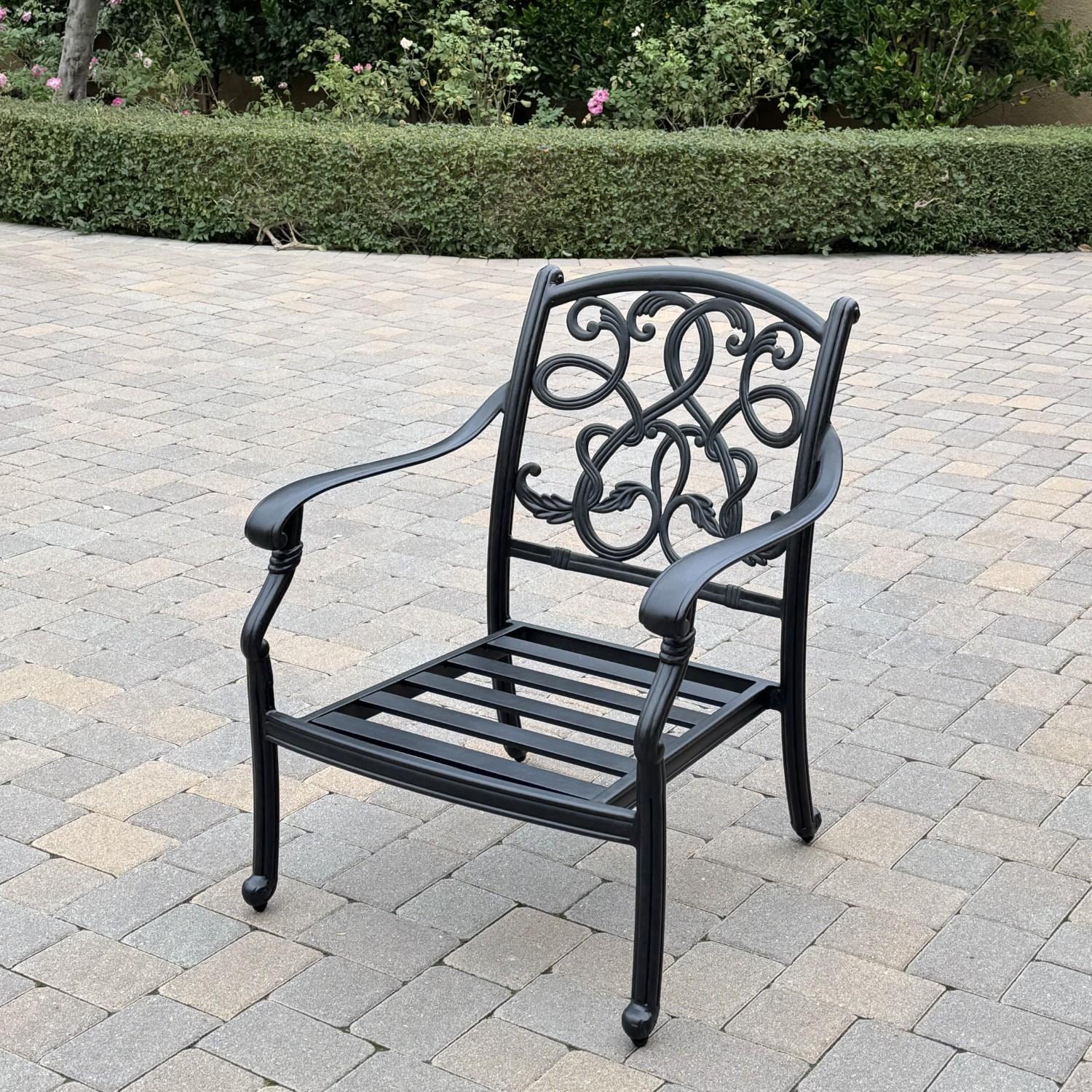 Santa Monica 5 Pc Cast Aluminum Seating Set w/ 47 Inch Round Fire Pit Table in Sesame/Antique Bronze by Darlee - Chair w/o Cushions - Lifestyle thumbnail