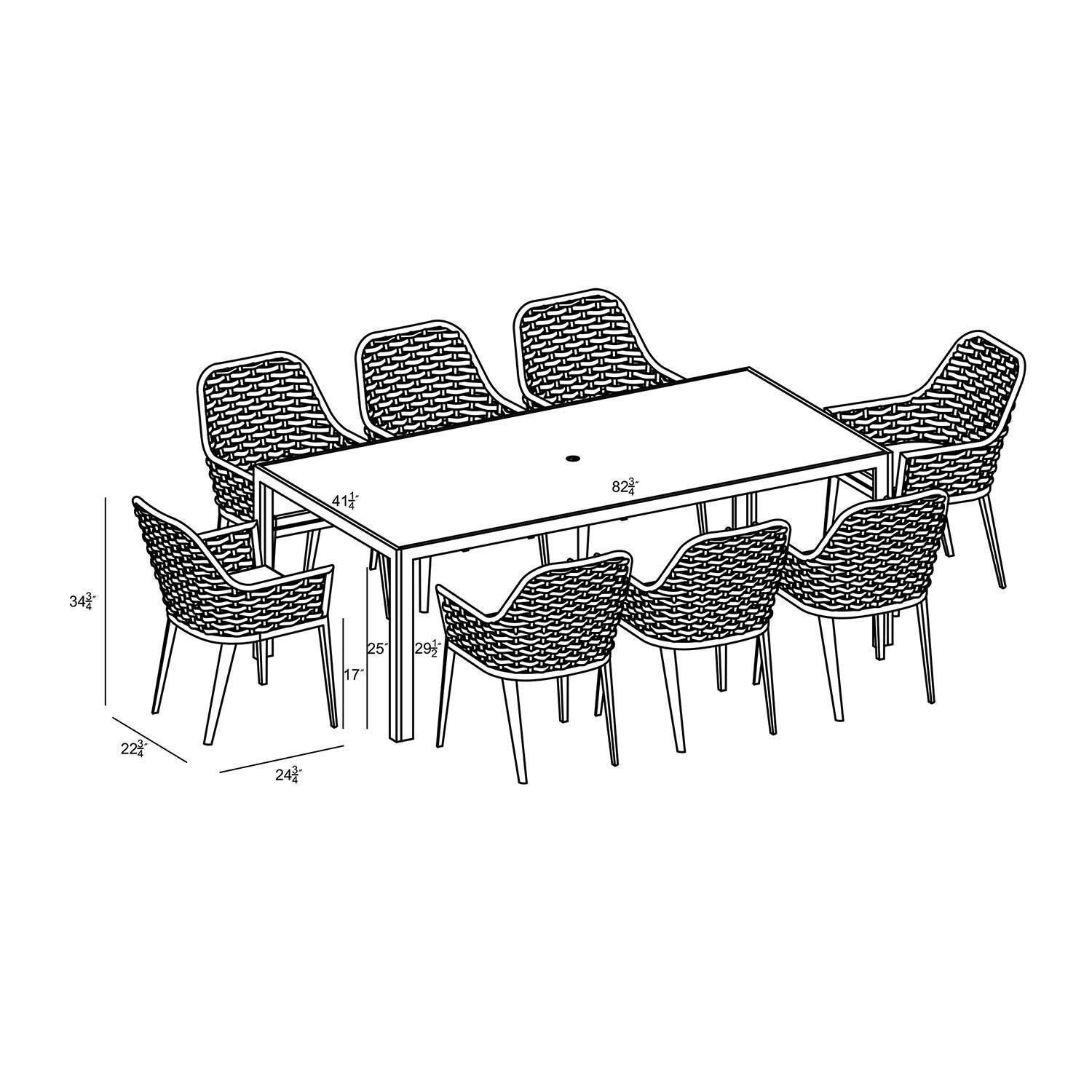 Chloe Bay 9 Pc Aluminum Rectangular Dining Set in Slate by Lakeview - Dimensional thumbnail
