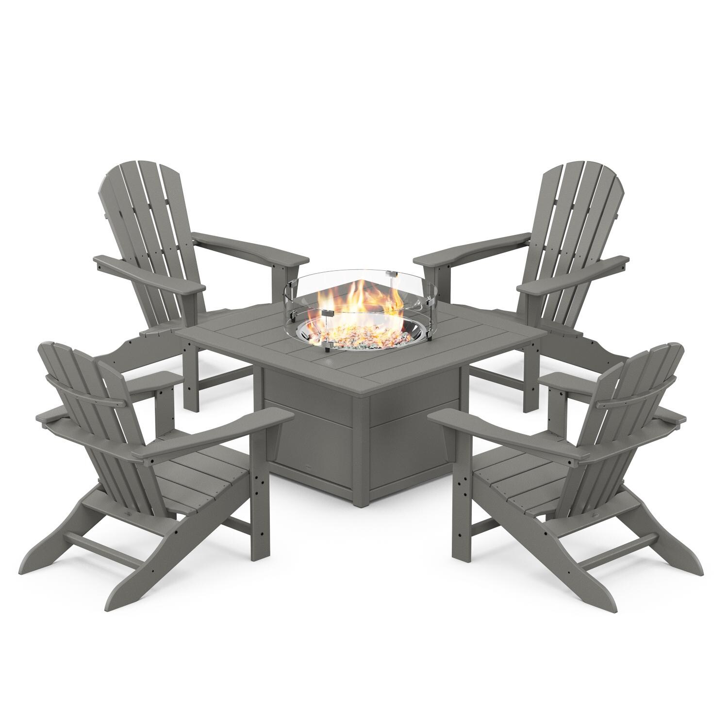 POLYWOOD Slate Grey Palm Coast 5-Piece Adirondack Chair Conversation Set w/ Fire Pit Table thumbnail