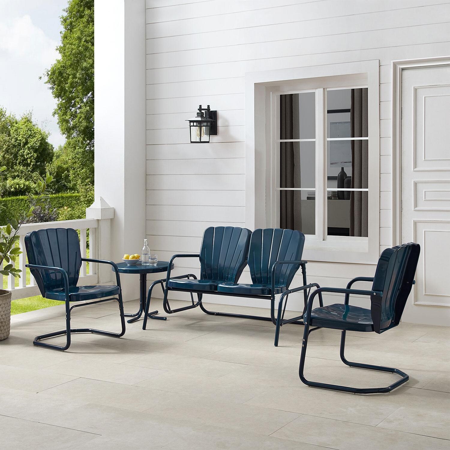 Ultimate Patio UP-32255NV 4Pc Retro Outdoor Loveseat Glider Patio Set in Navy Gloss - Position Change - Lifestyle thumbnail
