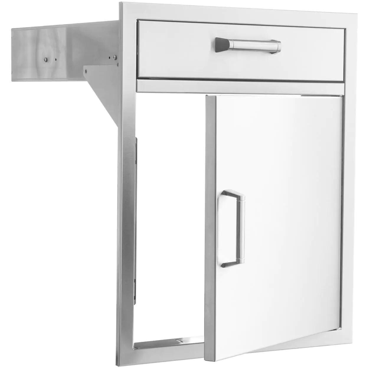 BBQGuys Signature Contempo 21 Inch Stainless Steel Single Access Door & Drawer Combo - Door Open - White Background thumbnail