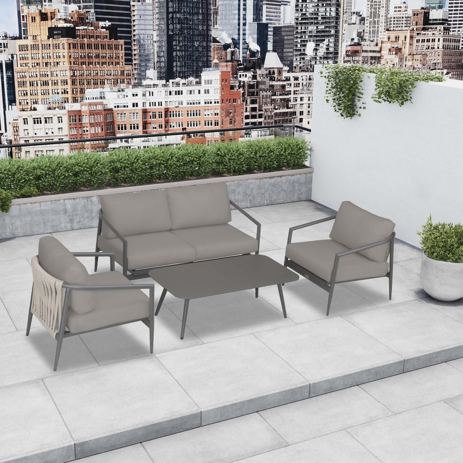 Lakeview Midnight Cove 4 Pc Aluminum Loveseat Seating Set in Slate/Pebble Gray/Canvas Charcoal - Top - Lifestyle thumbnail