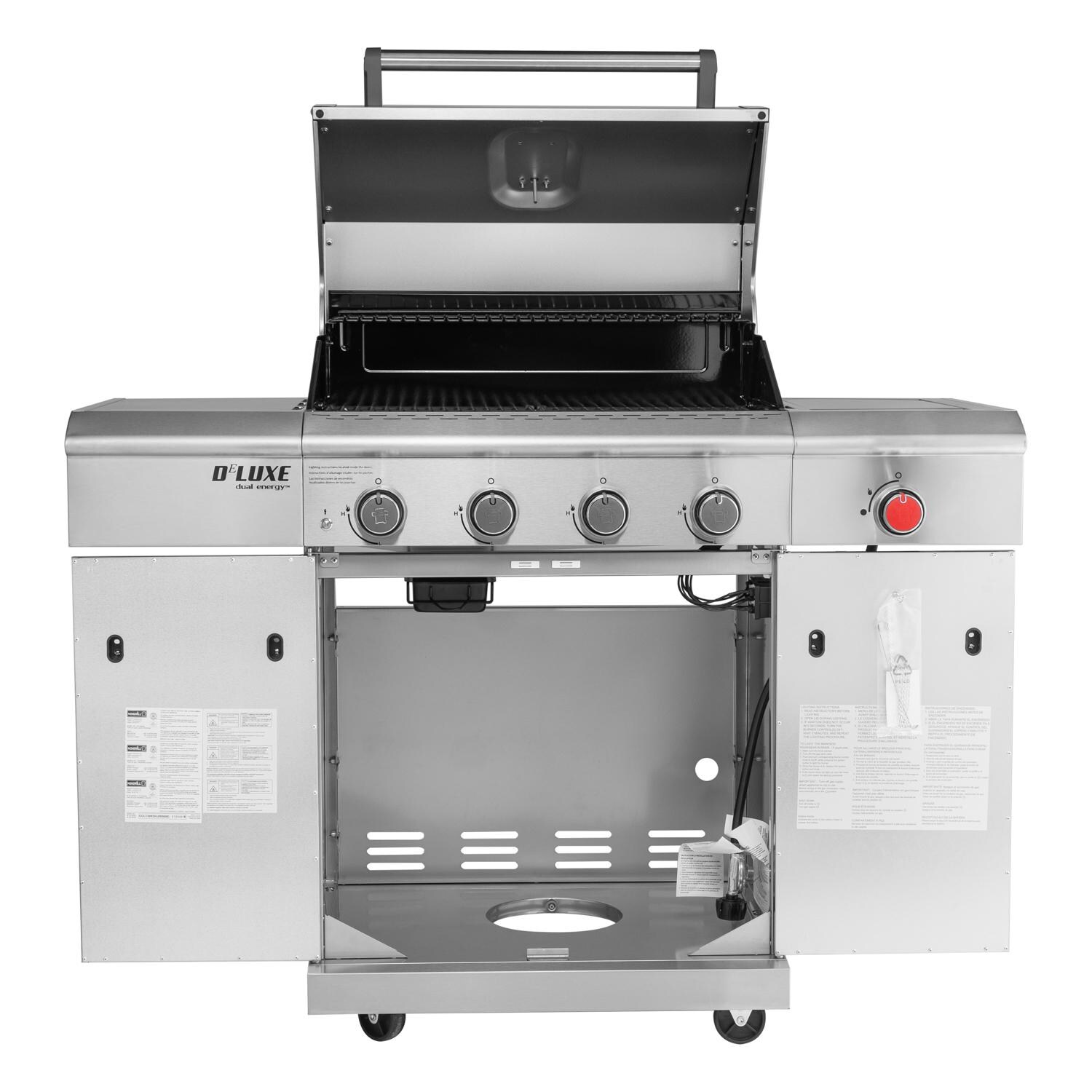 Nexgrill - 720-0958AE - Deluxe 27-Inch Propane Gas Grill On Cart With Infrared Side Burner - Lid & Cart Open thumbnail