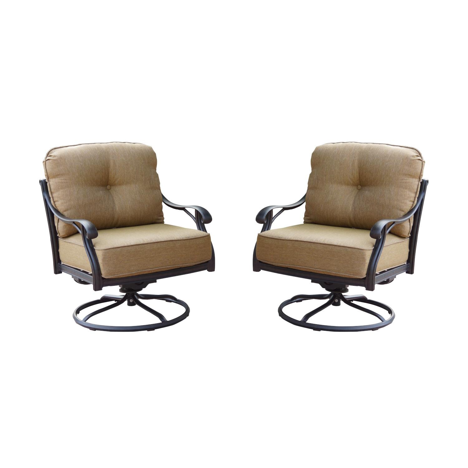 Nassau Cast Aluminum 2 Pc Set Swivel Rocker Club Chair Set in Antique Bronze/Sesame by Darlee
