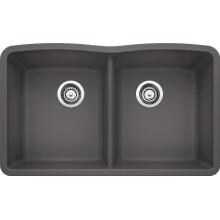 Blanco Diamond 32 X 19 Equal Double Bowl Silgranit II Undermount Sink - Cinder - 441470 image