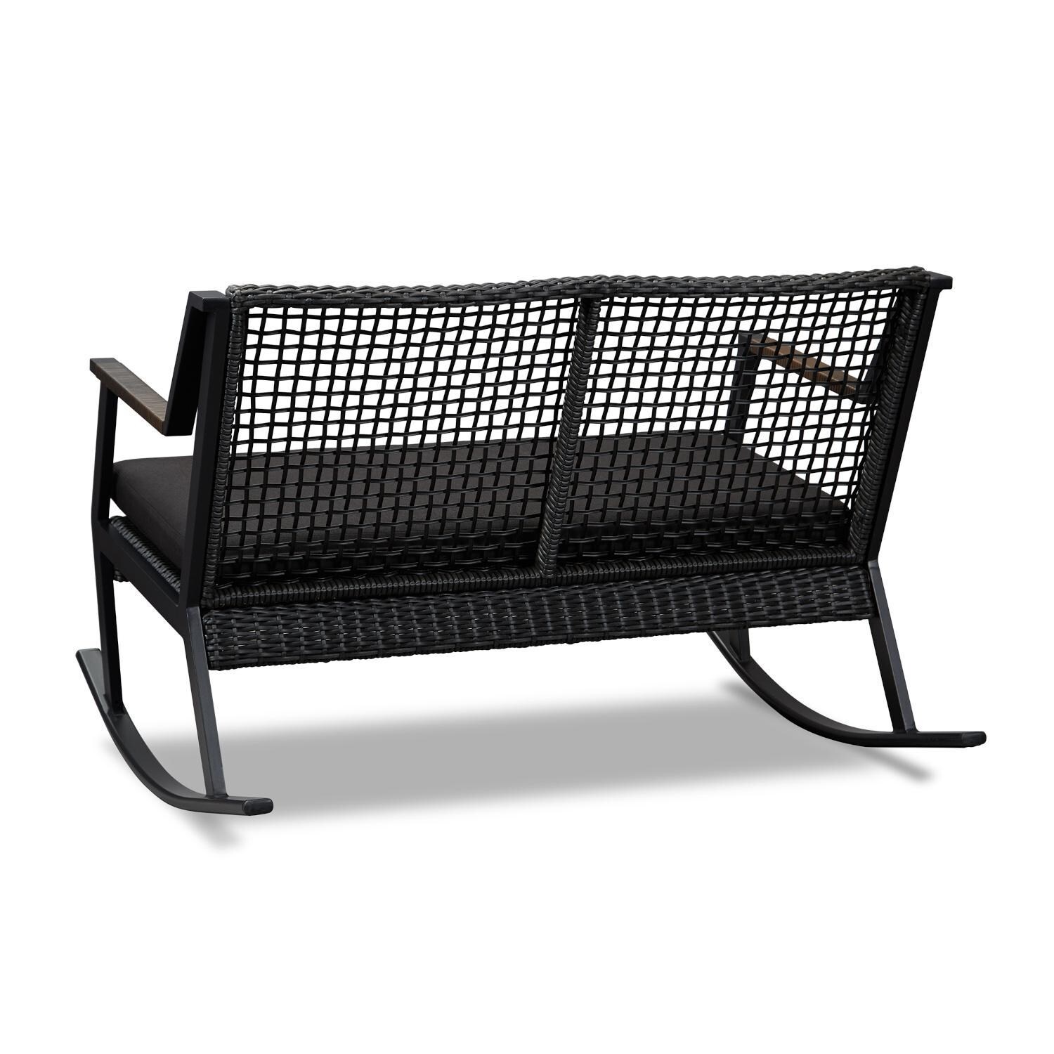 Lakeview Rustic Bay Black Aluminum Rocker Bench - Rear View - White Background thumbnail