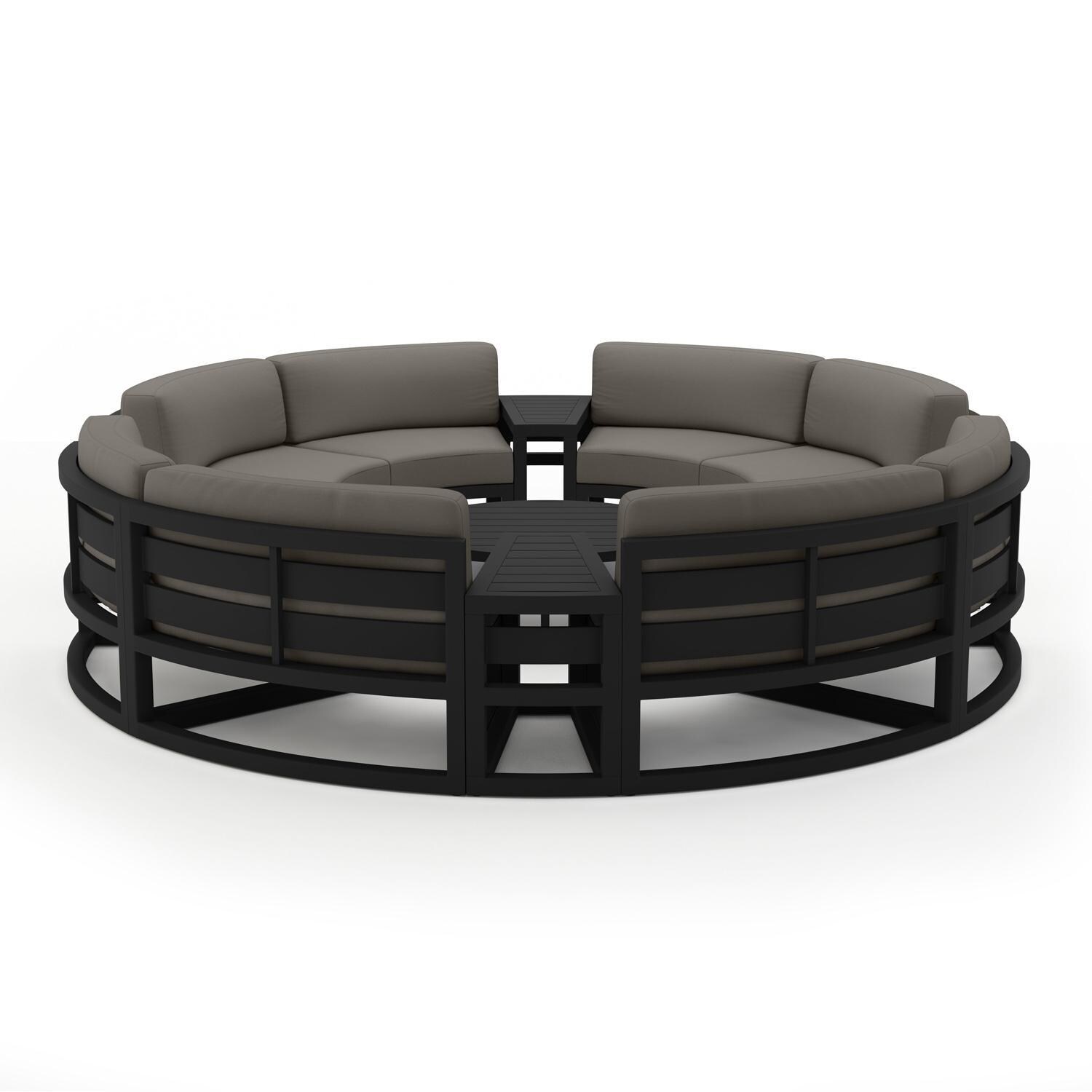 Lakeview MSTYCV-BK-7CSEC-CC Misty Cove 7 Pc Aluminum Curve Sectional Set in Black w/Coffee Table & Canvas Charcoal Cushions by Lakeview Outdoor Designs - Set - White Background thumbnail