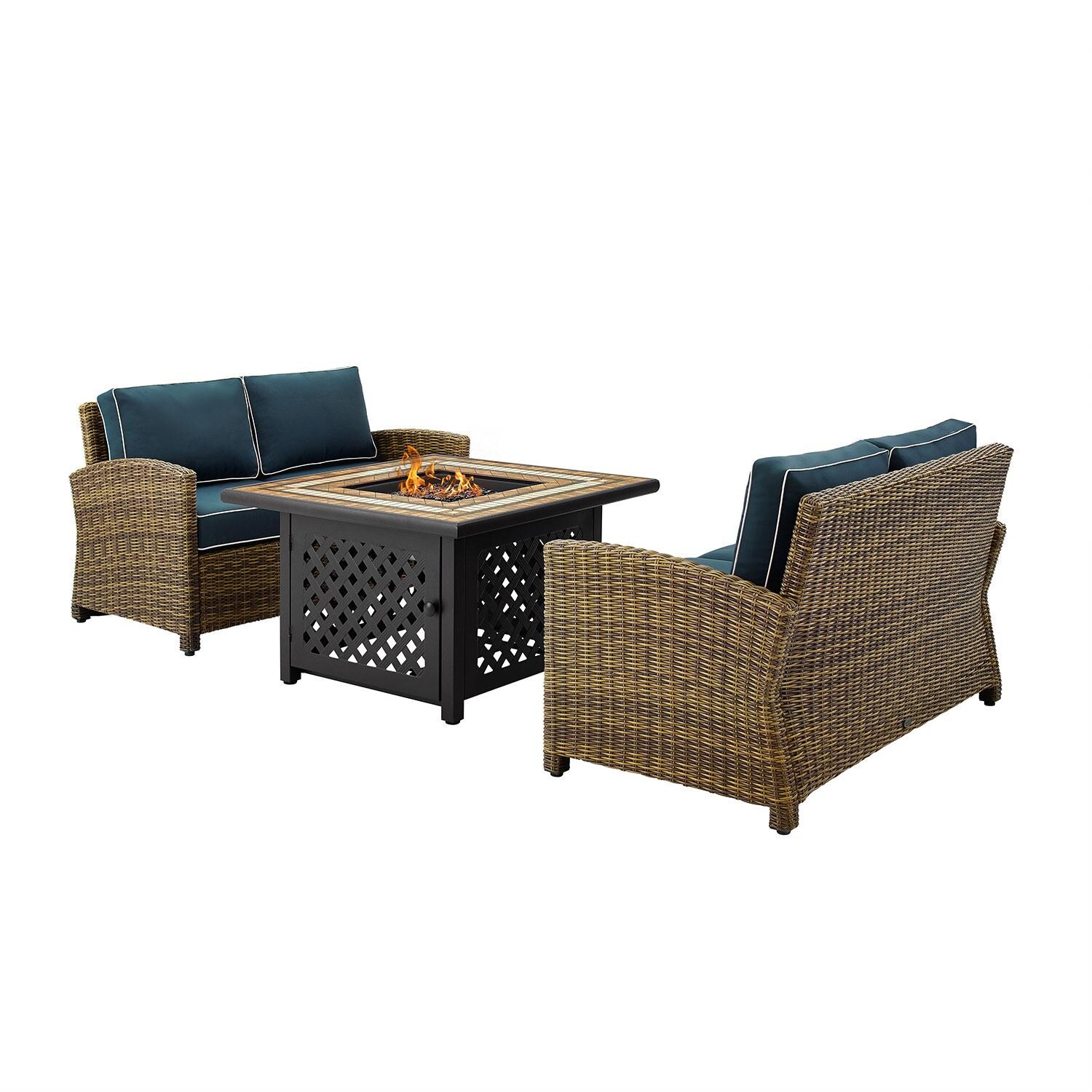 Ultimate Patio UP-92397-NV 3Pc Wicker Outdoor Loveseat Set in Navy - Rear - White Background thumbnail