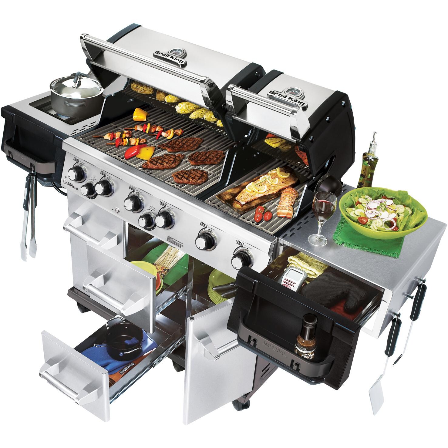 Broil King Imperial XLS 6-Burner Freestanding Gas Grill - Open View With Food thumbnail