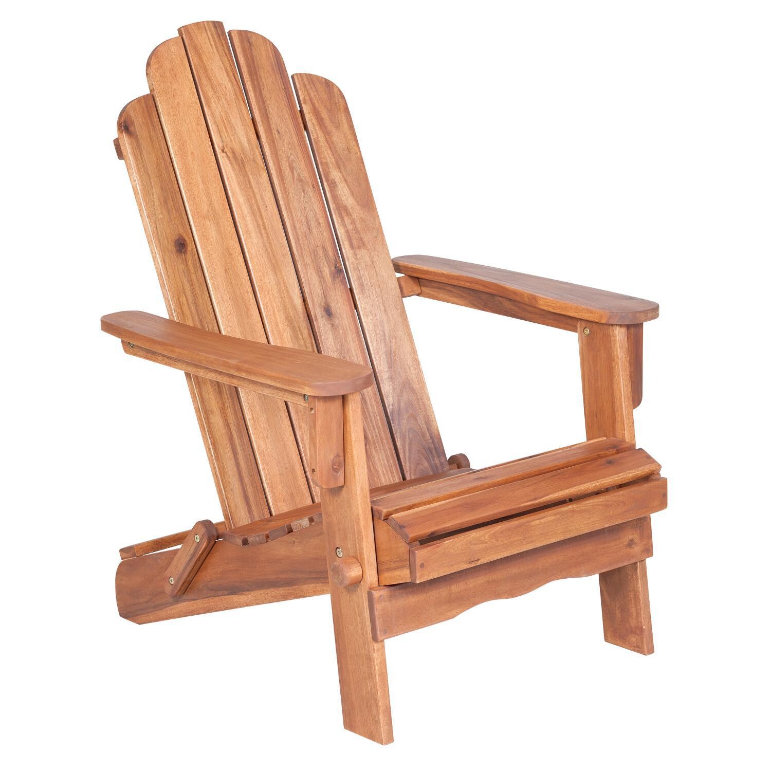 Ultimate Patio Folding Acacia Patio Adirondack Chair - Brown - Angled View thumbnail