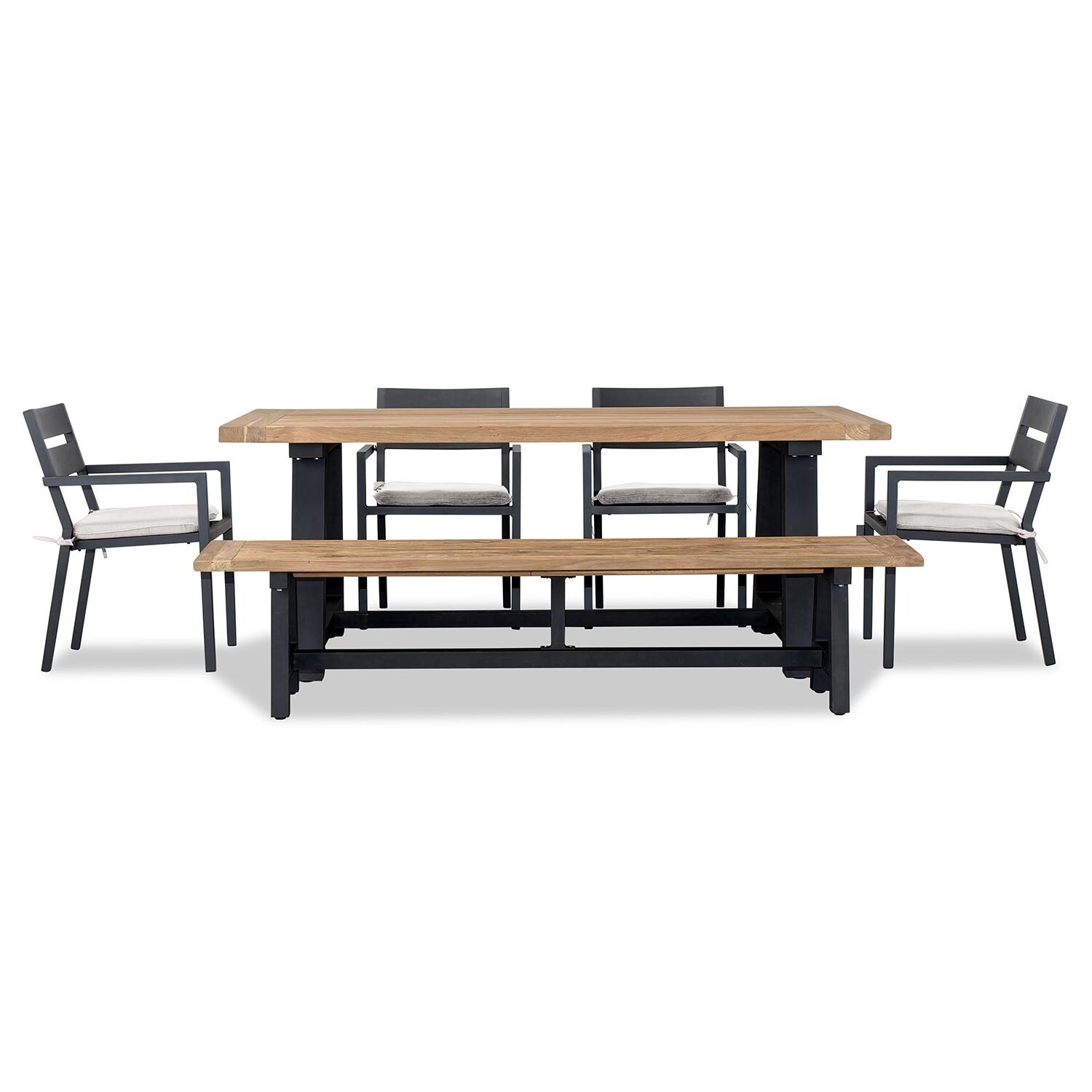 Calm Bay Mill 7 Pc Reclaimed Teak Dining Set w/ Bench in Black/Canvas Natural by Lakeview - White Background 3 thumbnail
