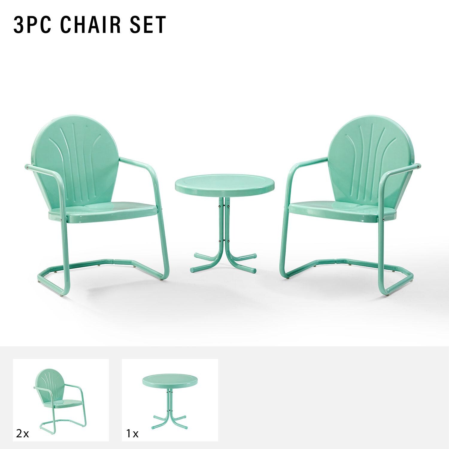Ultimate Patio UP-32237AQ 3Pc Retro Outdoor Chair Set in Aqua Blue - Two Chairs And Coffee Table (Included) - Diagram thumbnail