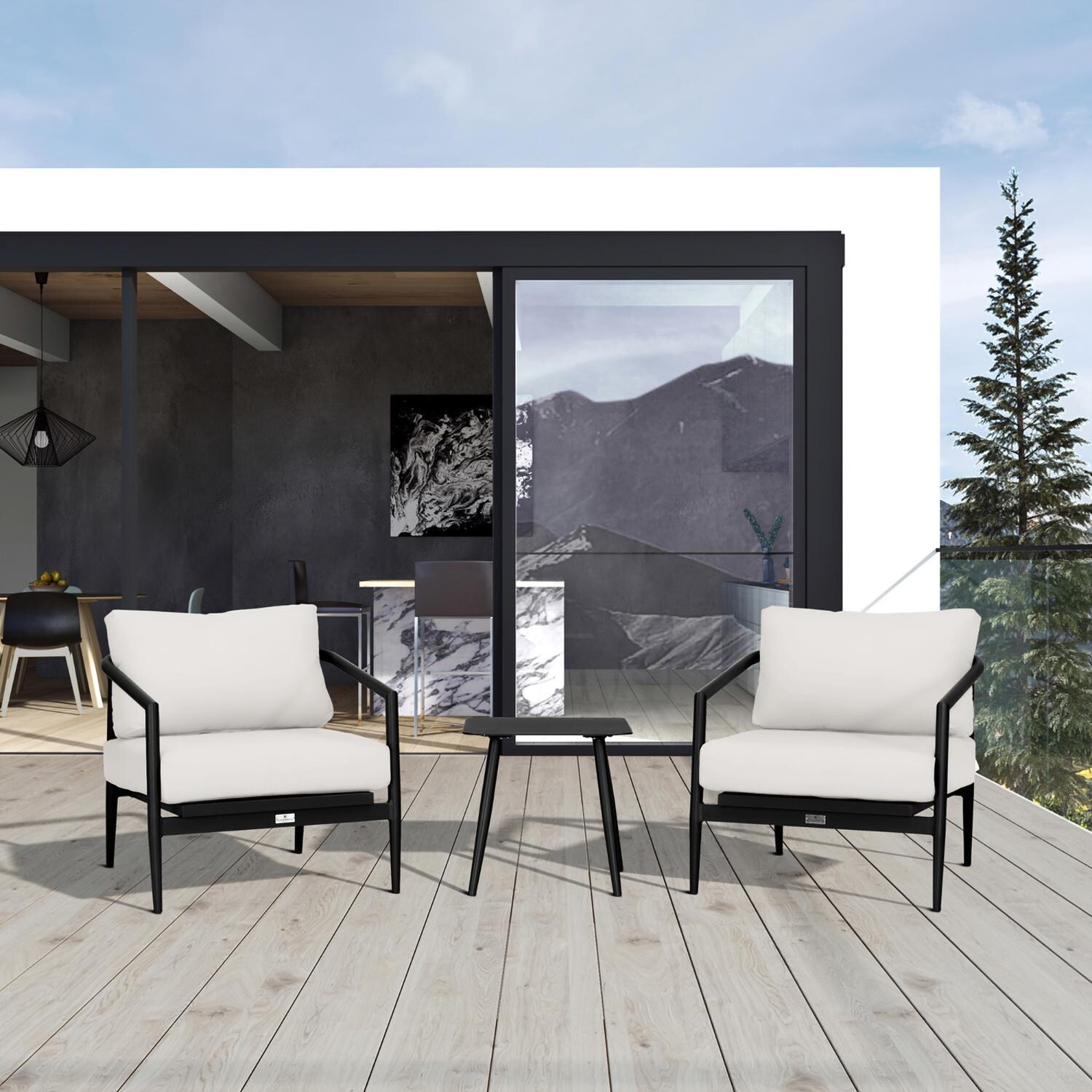 Midnight Cove 3 Pc Aluminum Seating Set w/ Club Chairs in Black/Canvas Natural by Lakeview Outdoor Designs