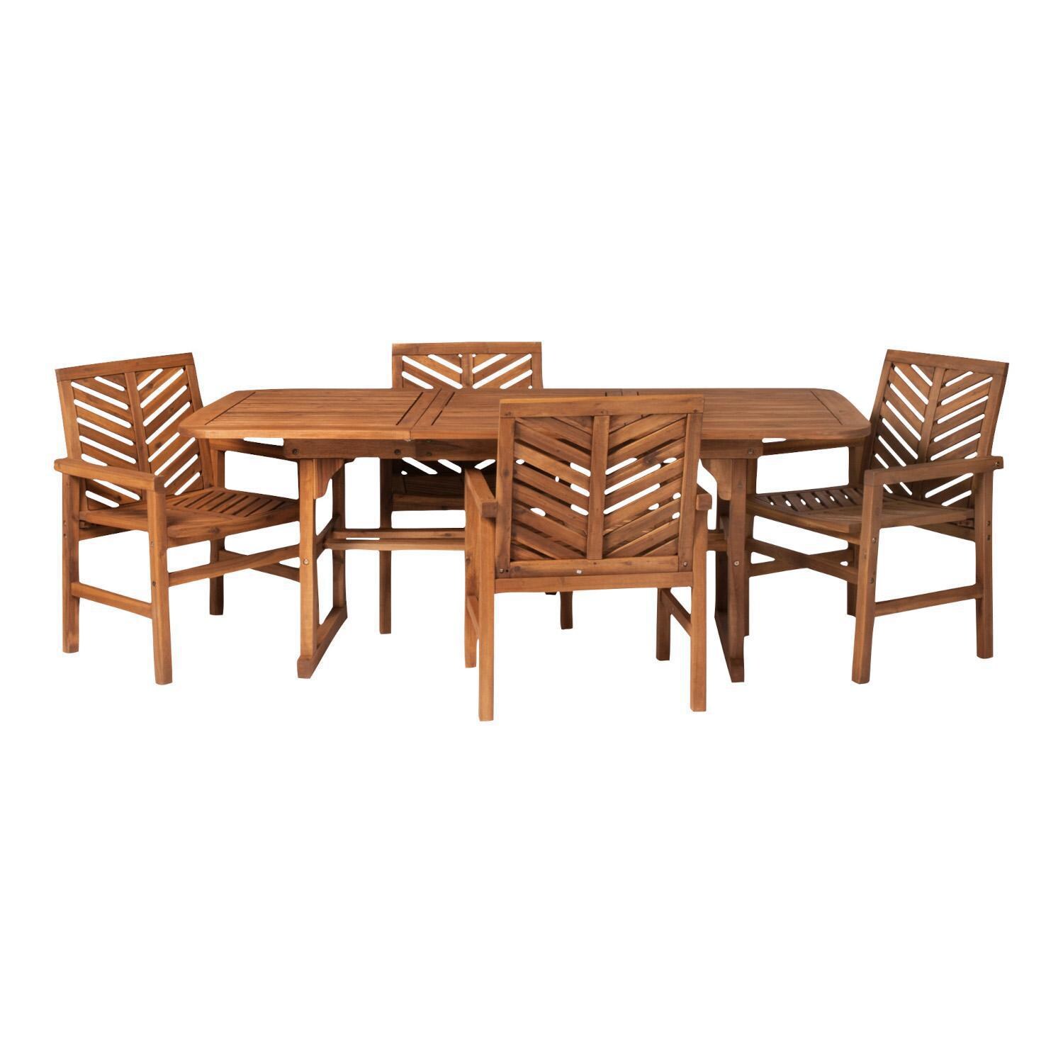 Ultimate Patio Wishlake 5 Piece Acacia Patio Dining Set W/ 55-79 X 35 Inch Extension Rectangular Table - Brown - Extended View thumbnail