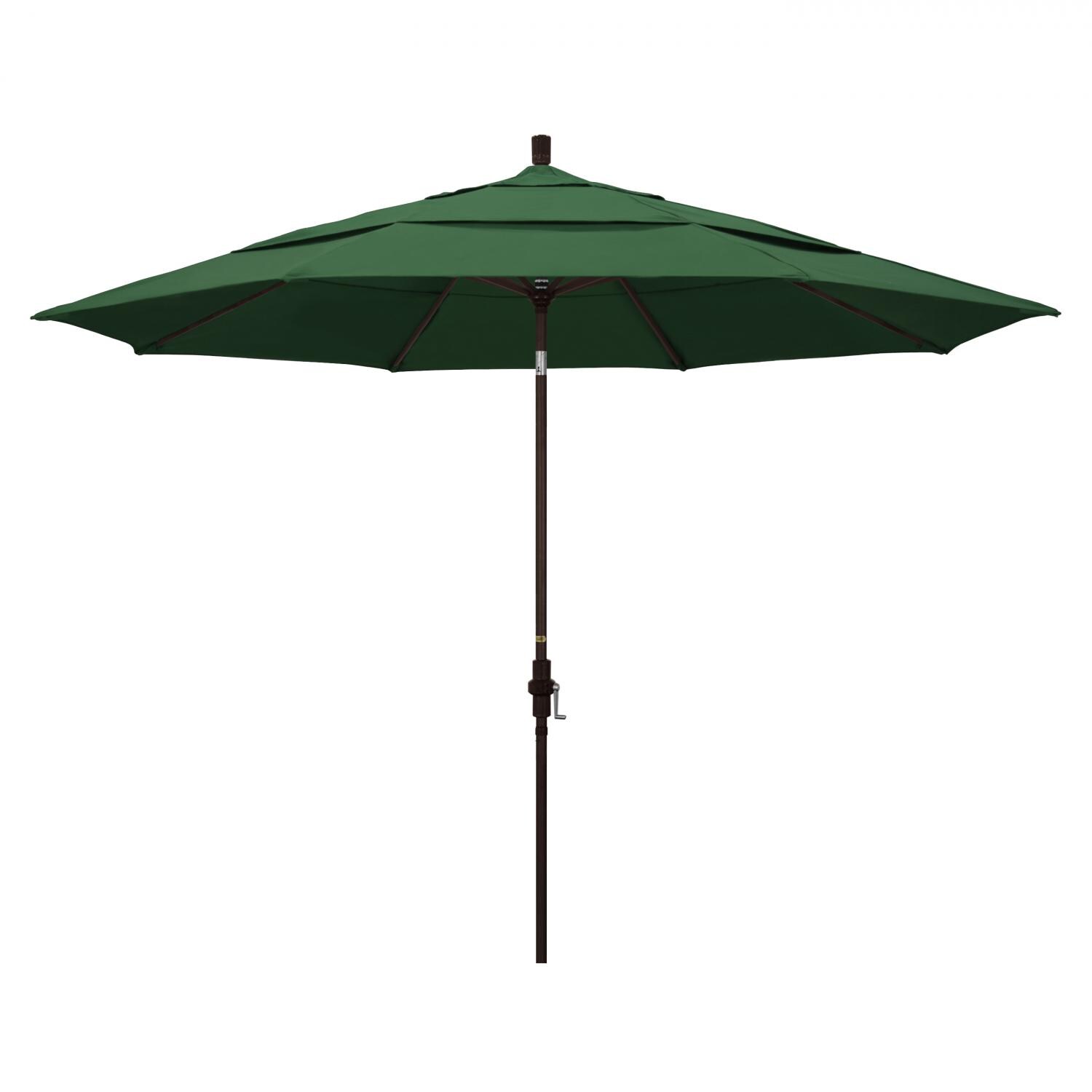 California Umbrella 11 Ft. Octagonal Aluminum Collar Tilt Patio Umbrella W/ Crank Lift & Aluminum Ribs - Bronze Frame / Olefin Hunter Green Canopy