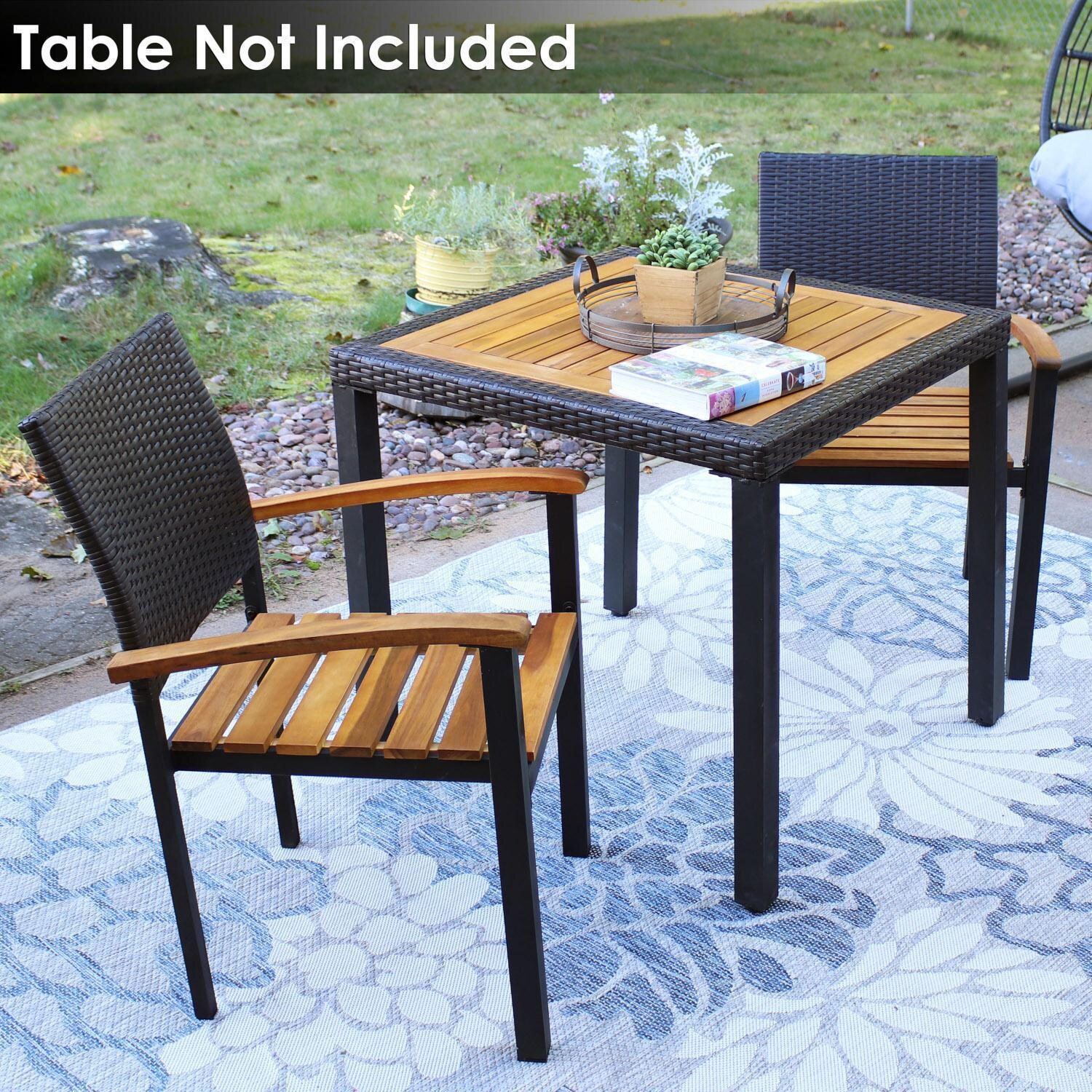 Ultimate Patio Malachi Acacia Wood & Resin Rattan Outdoor Patio Armchairs - Table Not Included - Lifestyle thumbnail
