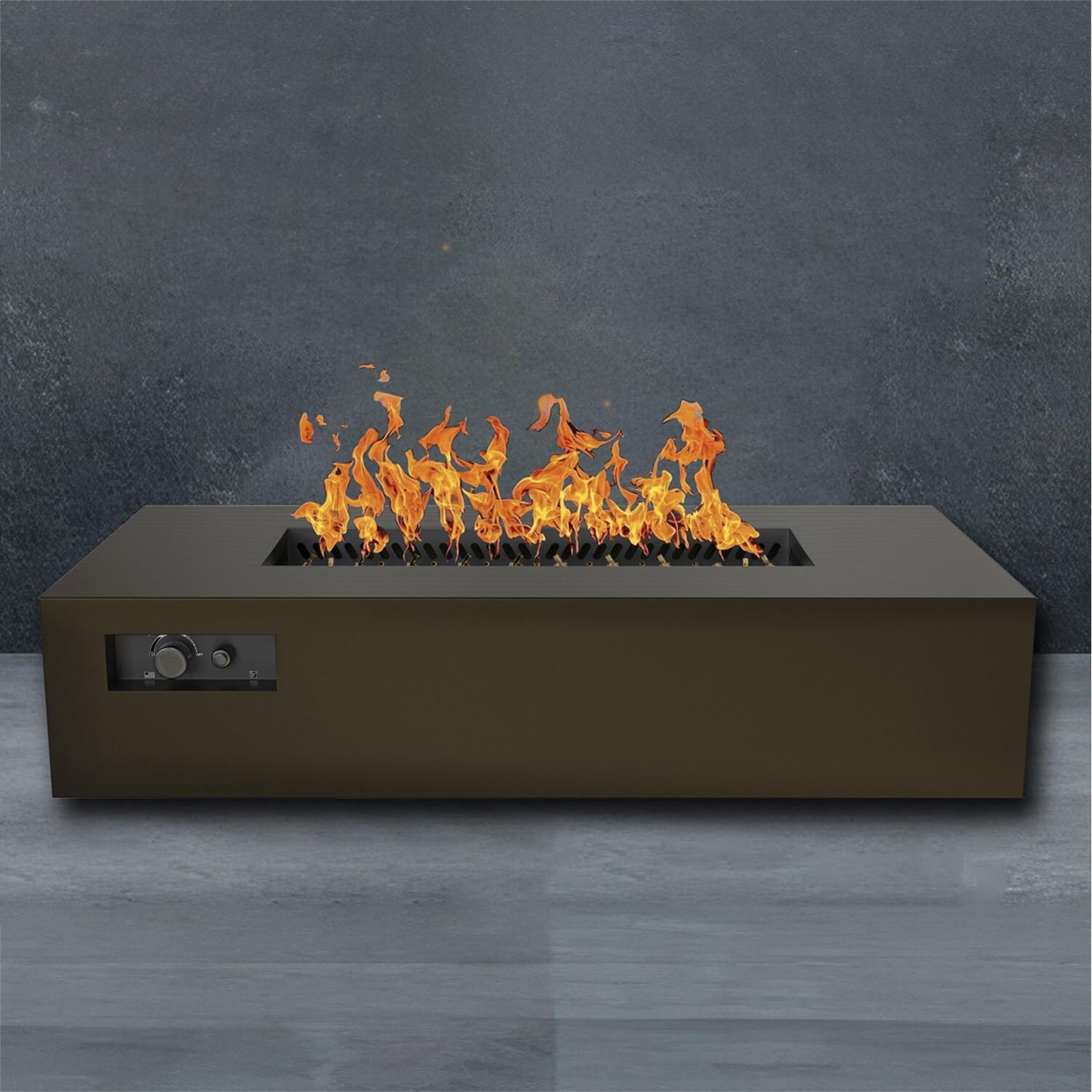 AON 72 x 38 Inch Rectangular Powder Coated Steel Propane Fire Pit Table in Bronze By Warming Trends - Fire - Detail thumbnail