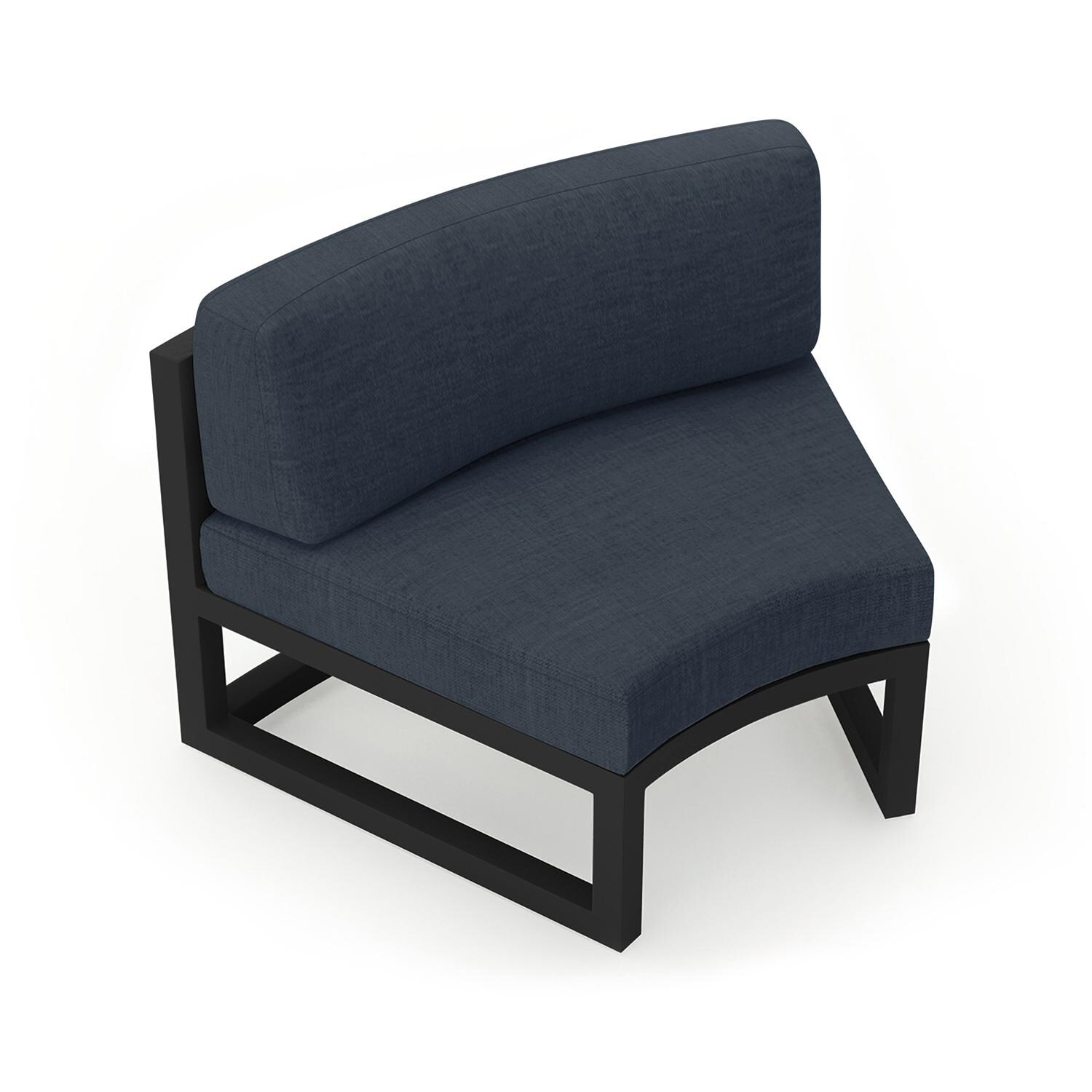 Lakeview MSTYCV-BK-CRVS-IN Misty Cove 2 Pc Aluminum Curve Club Chair in Black w/Spectrum Indigo Cushions by Lakeview Outdoor Designs - Angled Front - White Background thumbnail