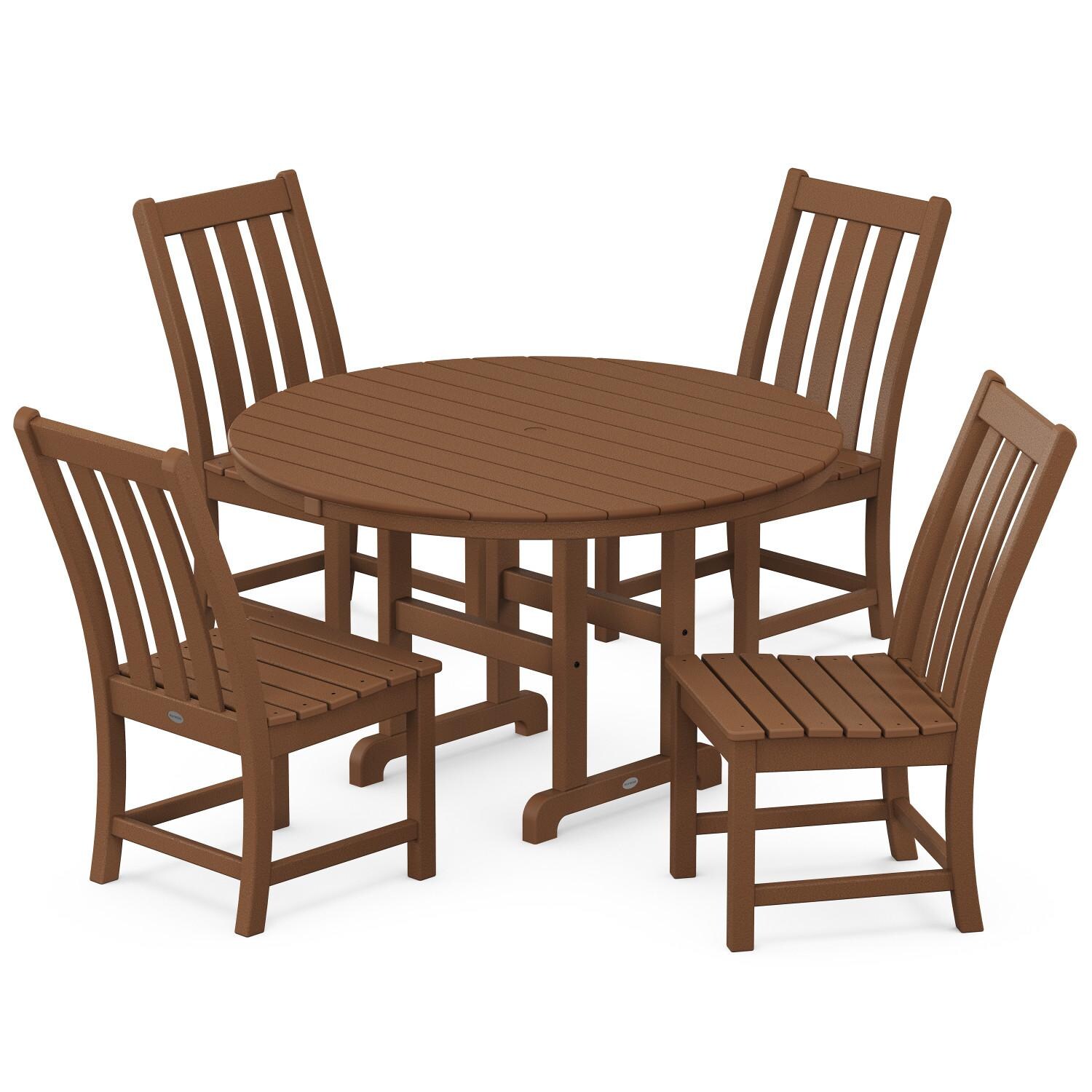 POLYWOOD Vineyard 5-Piece Round Side Chair Dining Set - Teak