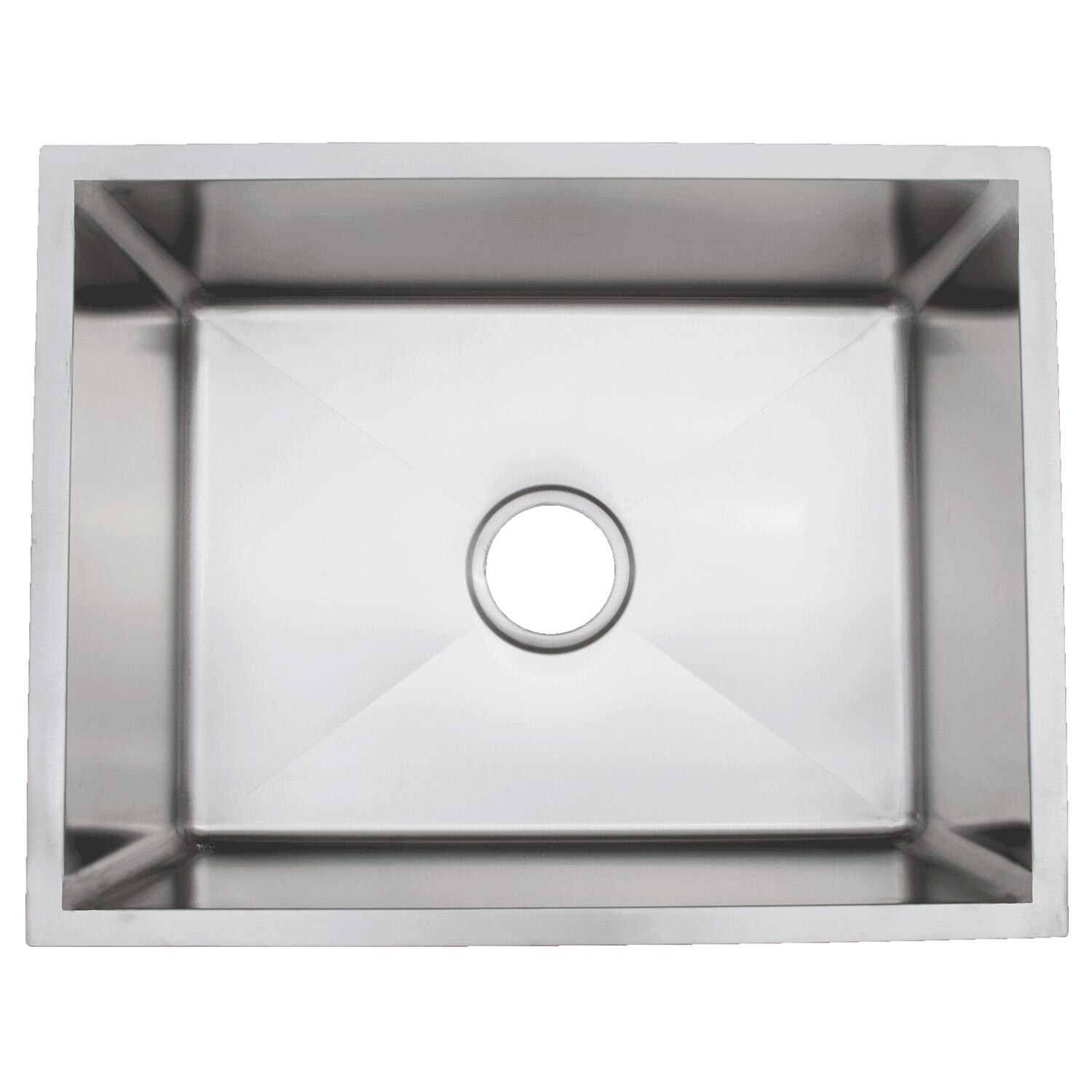 Huntington Brass R-ZS-600 + GD-144 + HBK1823301-J + LI-XD Urban Place Radial 24 X 19 Stainless Steel Outdoor Sink with Huntington Brass Dual Spray European Style Pull Down Faucet, Grid and Strainer Basket - Sink - White Background thumbnail