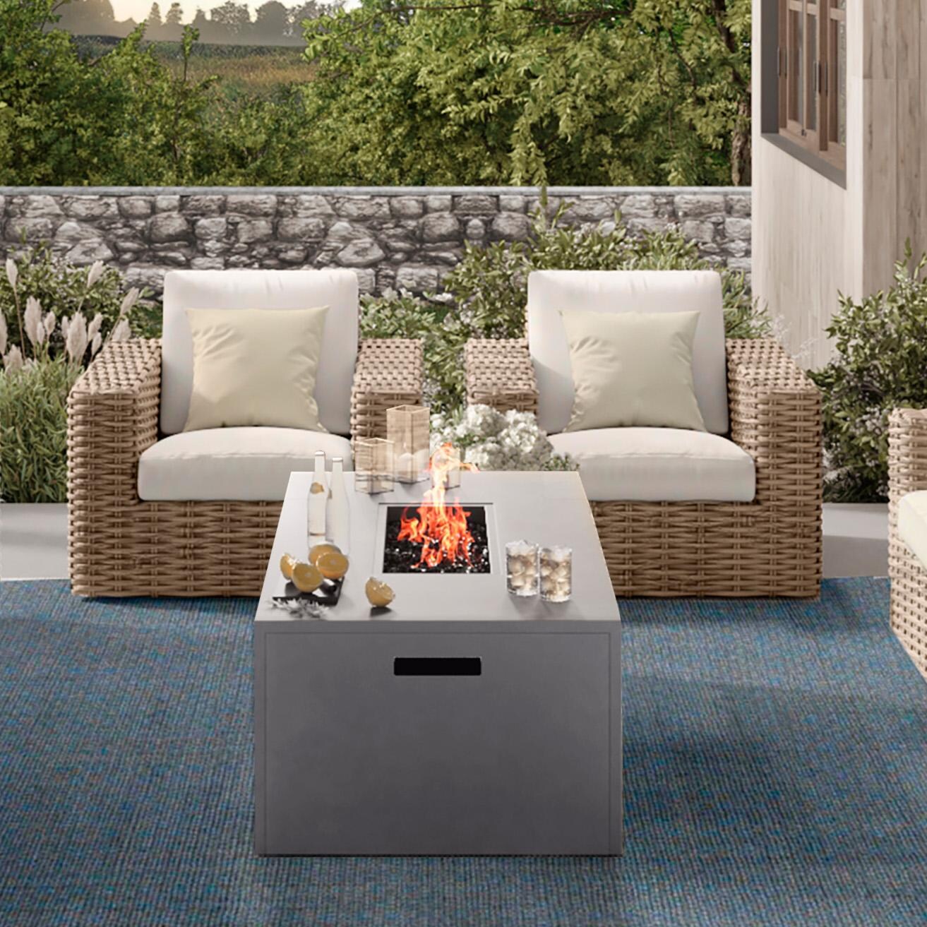 Mia Wicker Club Chair in Barley By Ebel - Back View - Shown w/Set Close Up - Lifestyle thumbnail