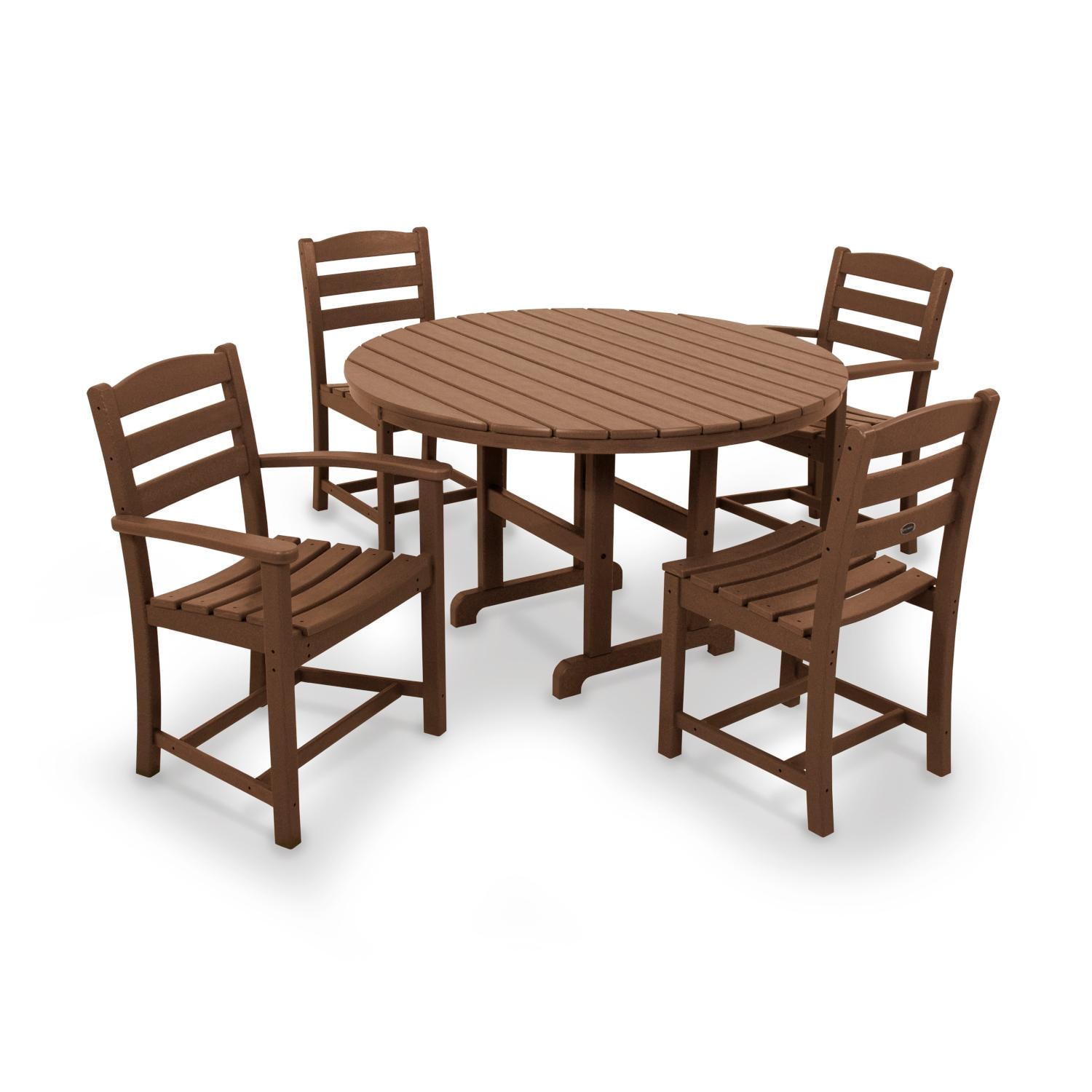 POLYWOOD La Casa Cafe 5 Piece Round Farmhouse Dining Set - Teak