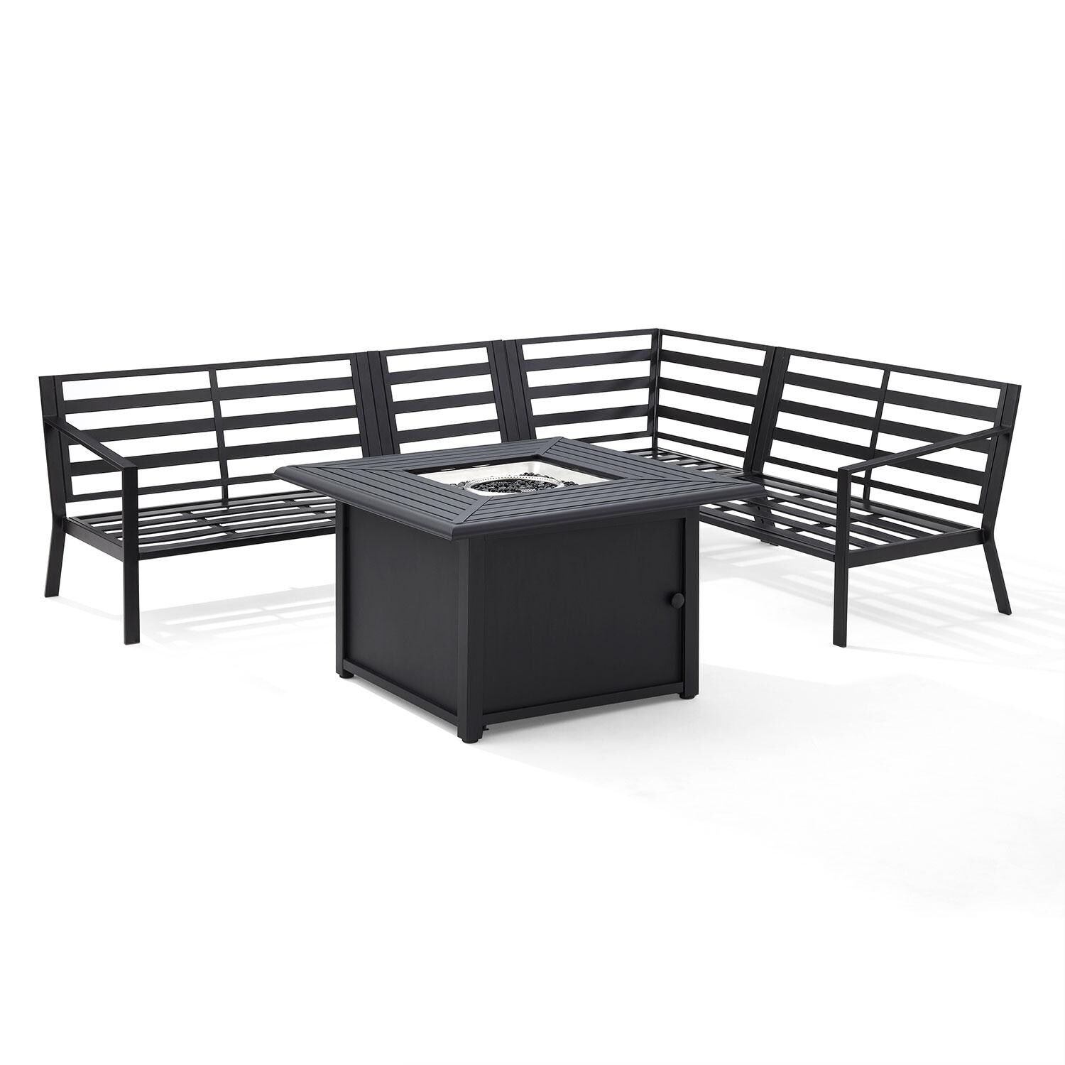 Ultimate Patio UP-92608MB-CL 5Pc Outdoor Sectional Set W/ Fire Table in Charcoal Gray - Cushions Removed - White Background thumbnail