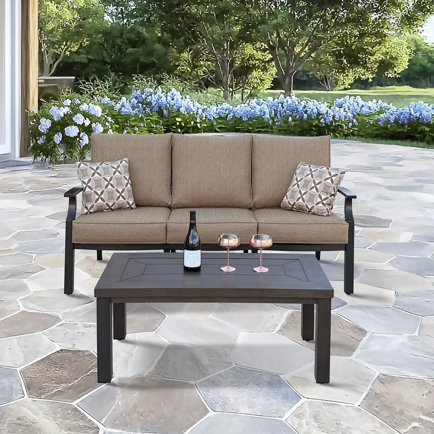 Brooklyn 2 Pc Aluminum Seating Set in Multi Brown/Sesame by Darlee